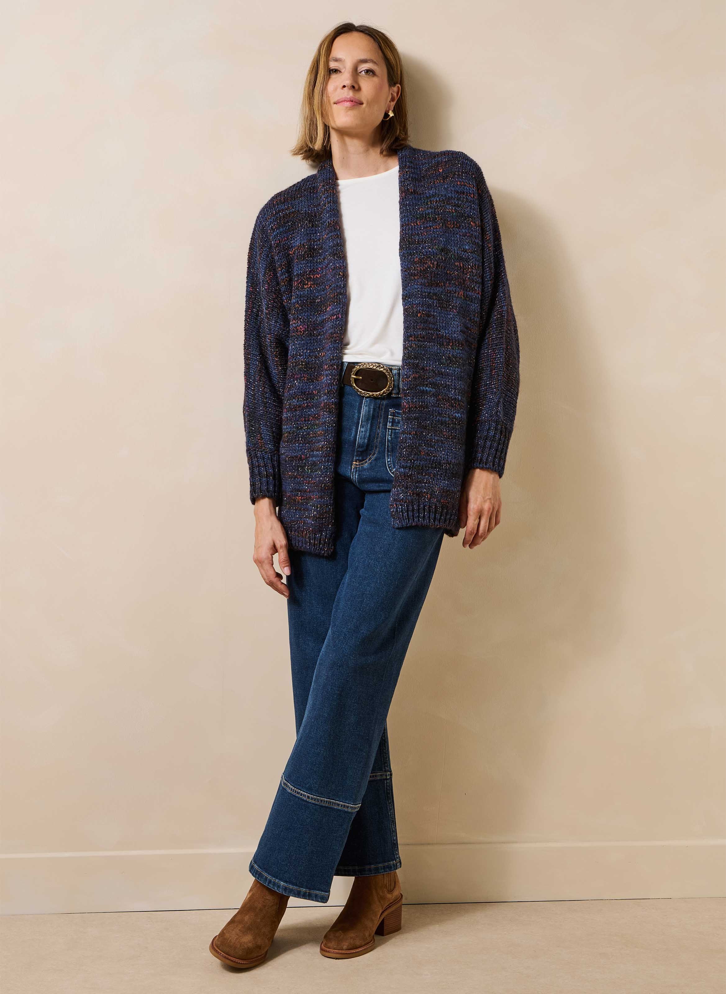 Halflange gebreide vest in veelkleurig design LA FEE MARABOUTEE Blauw