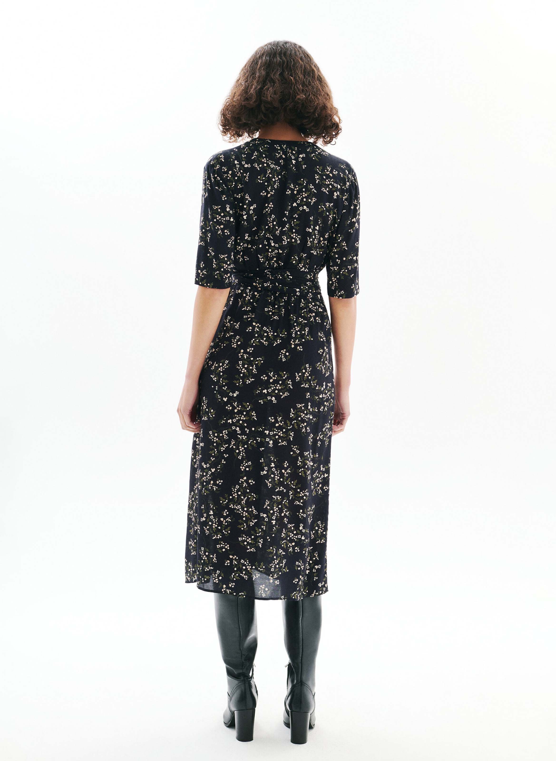 Halflange jurk met print CAROLL Zwart