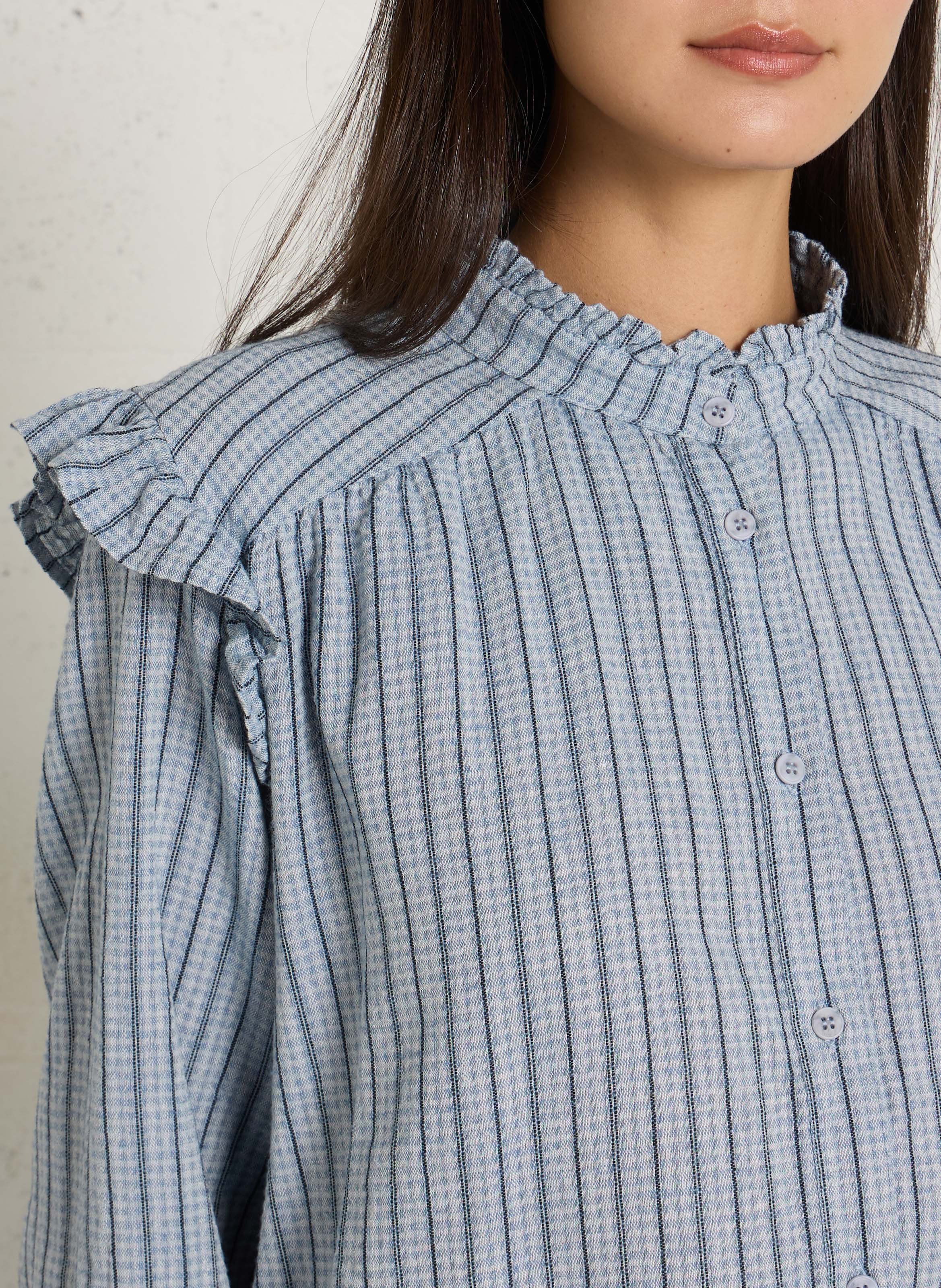 Weit geschnittene Bluse mit Streifen aus Baumwollmischung MAISON HOTEL Blau