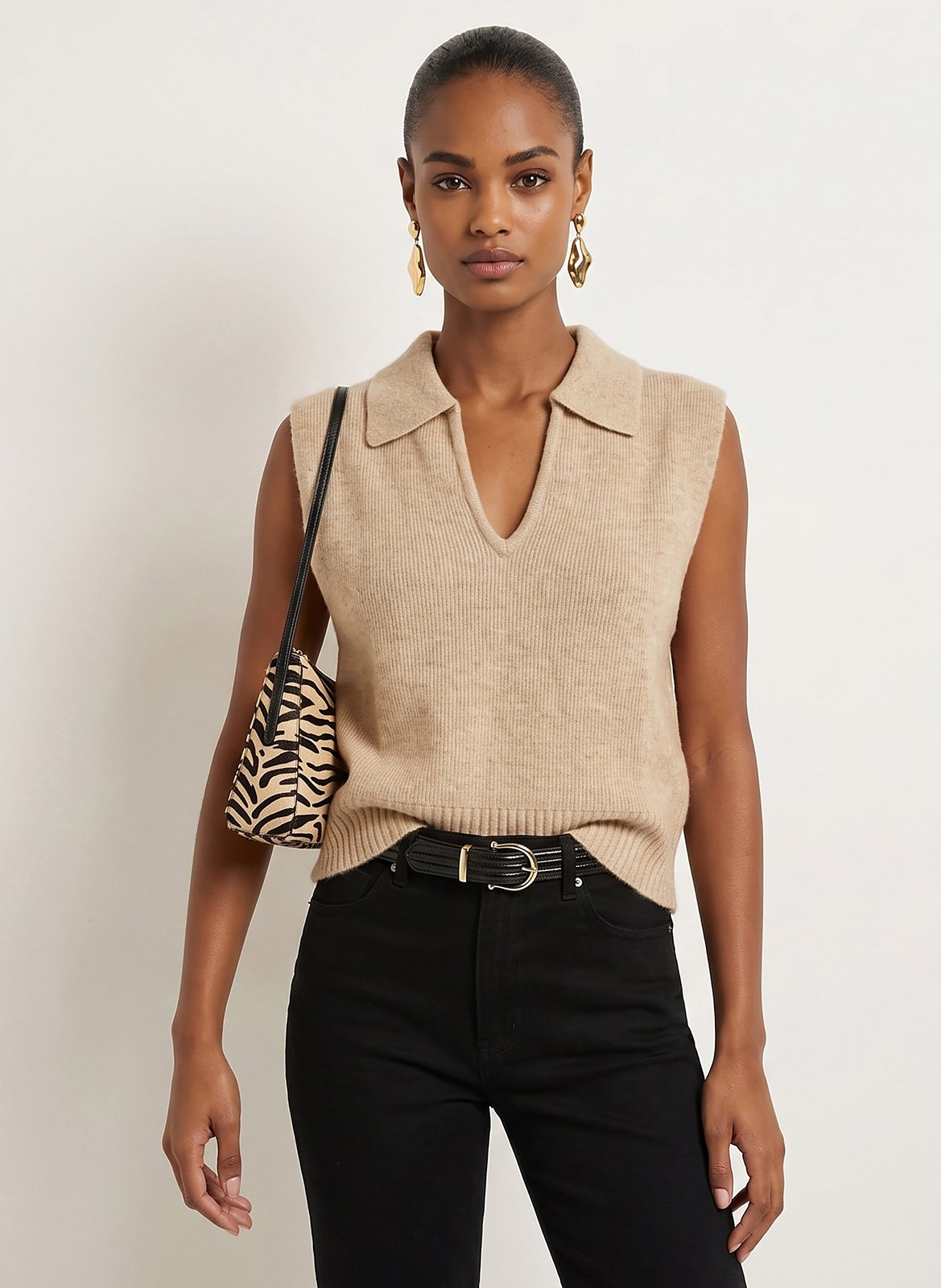 Plain V-neck sleeveless sweater KOOKAI