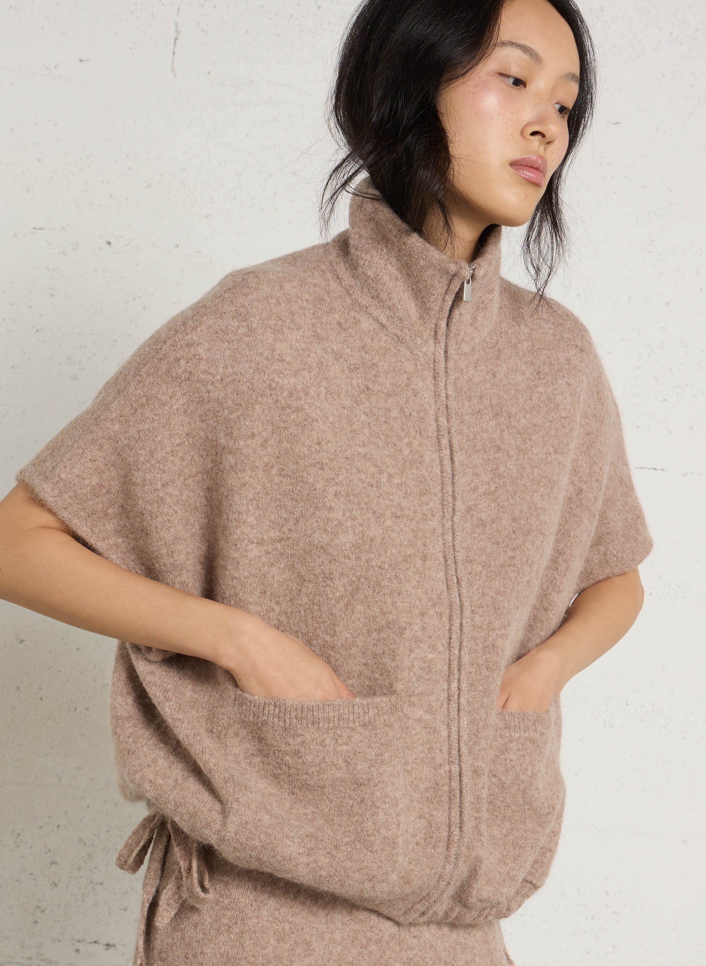 Oversized sleeveless cardigan in a wool blend MAJESTIC FILATURES Beige