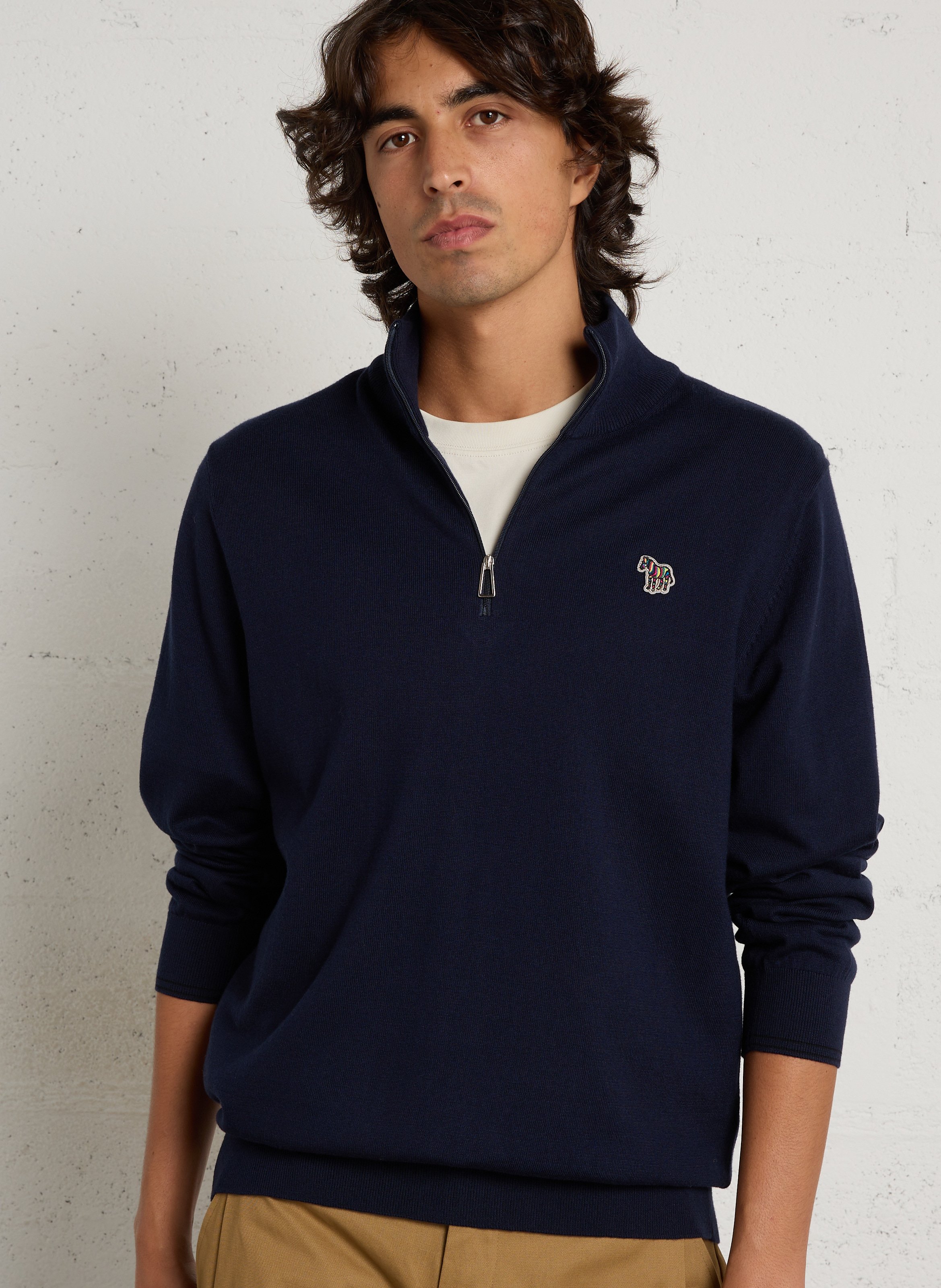 Solid color zip-up high neck sweater PAUL SMITH Blue