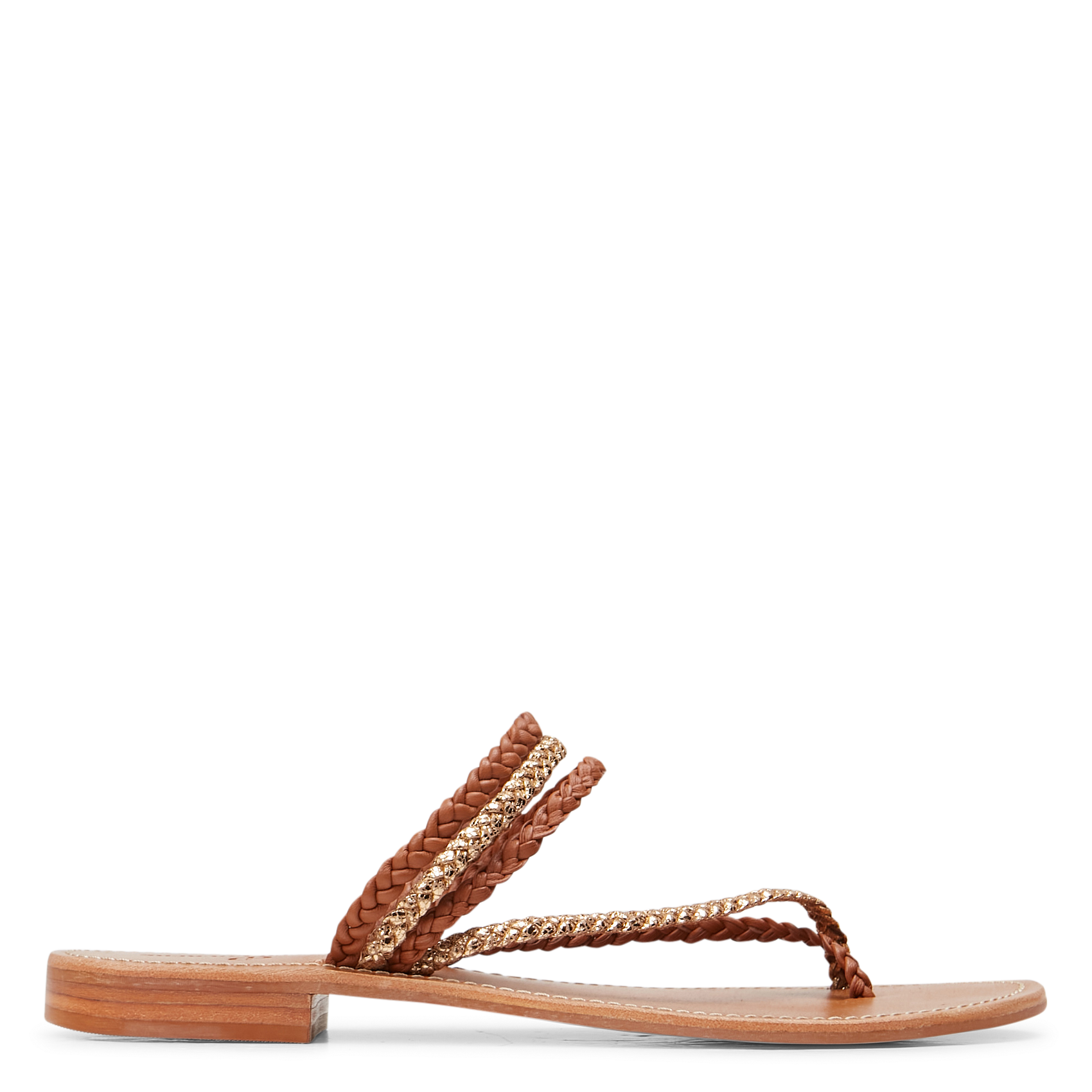 Flat leather sandals COULEUR POURPRE Brown