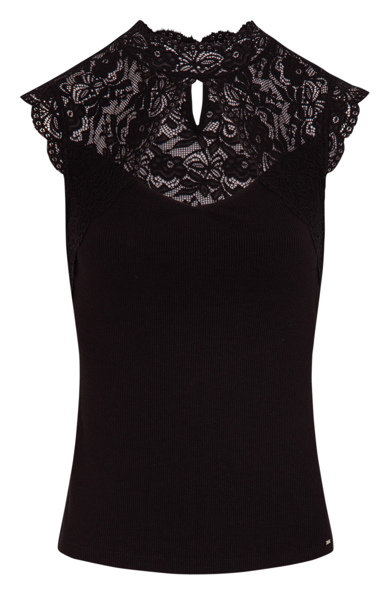 Tee-shirt col montant en dentelle MORGAN Noir