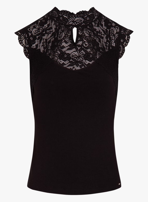 High-Neck lace t-Shirt Black Morgan Women Place des Tendances