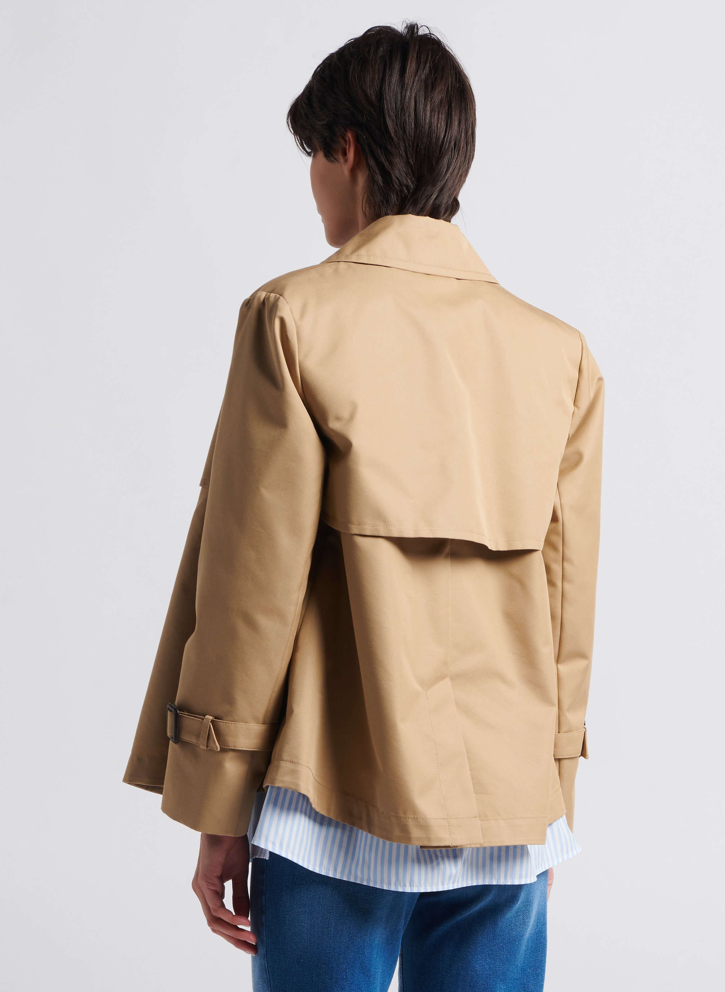Kurzer Trenchcoat Aus Baumwoll-mix Mit Klassischem Kragen Beige  