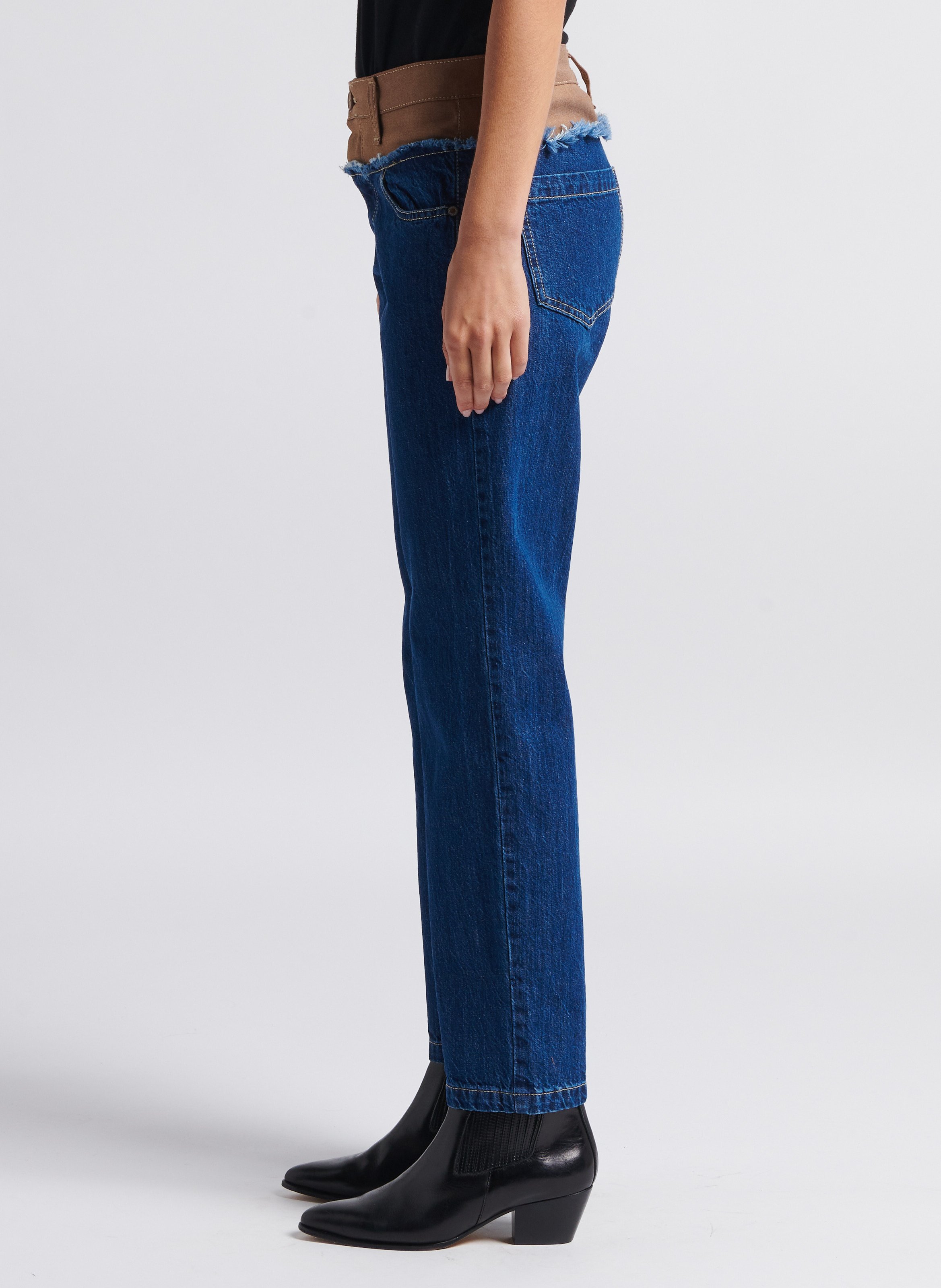 Mom-fit jeans met hoge taille en gelaagd effect Bruin