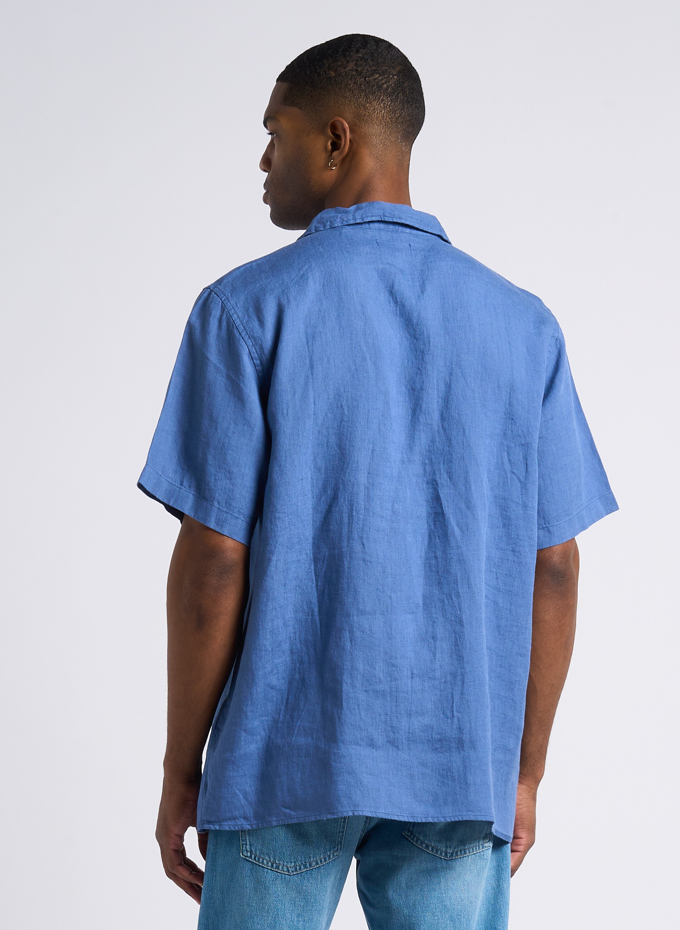 Gerades Hemd mit klassischem Kragen aus Bio-Leinen KNOWLEDGE COTTON APPAREL Blau