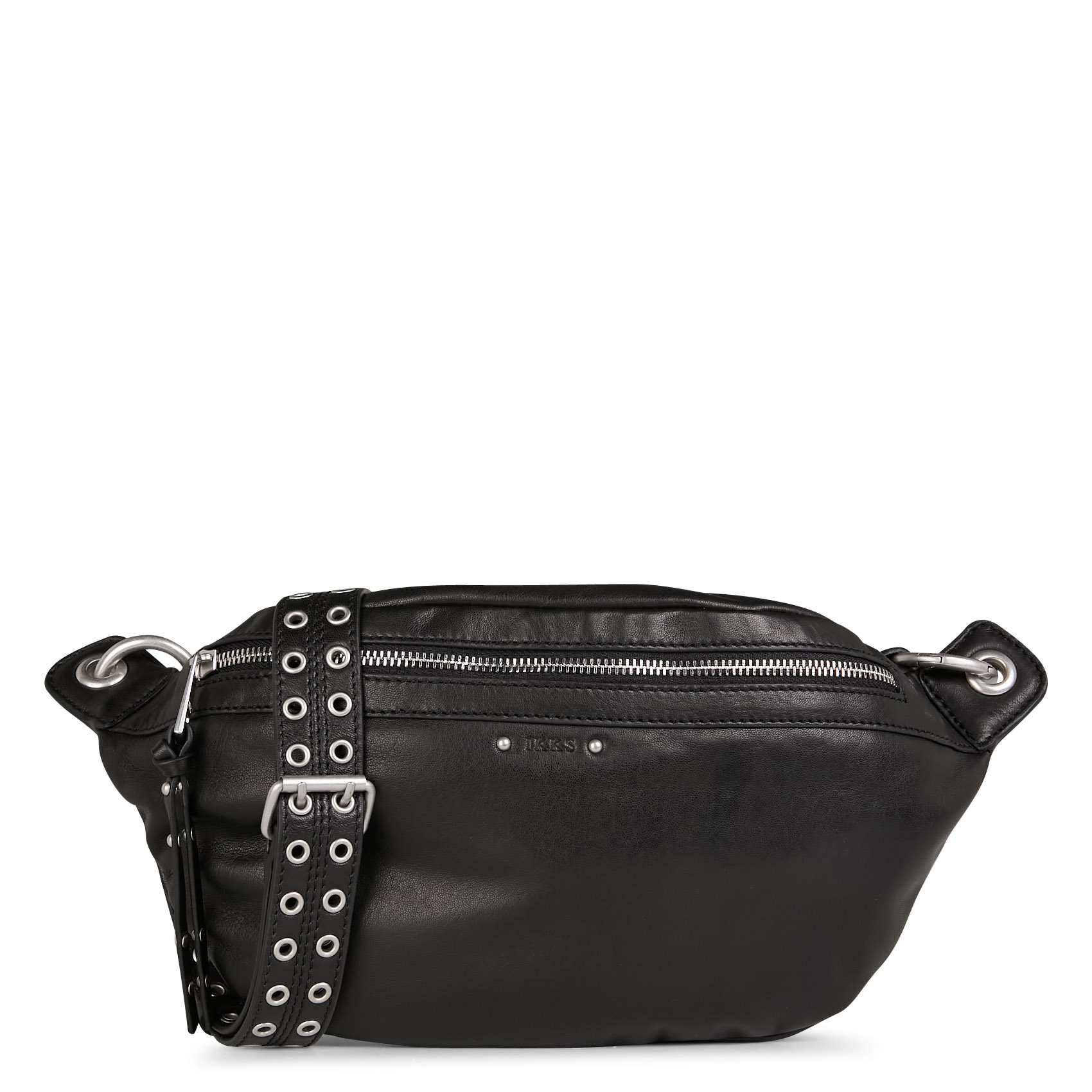 Zippered leather waist bag IKKS Black