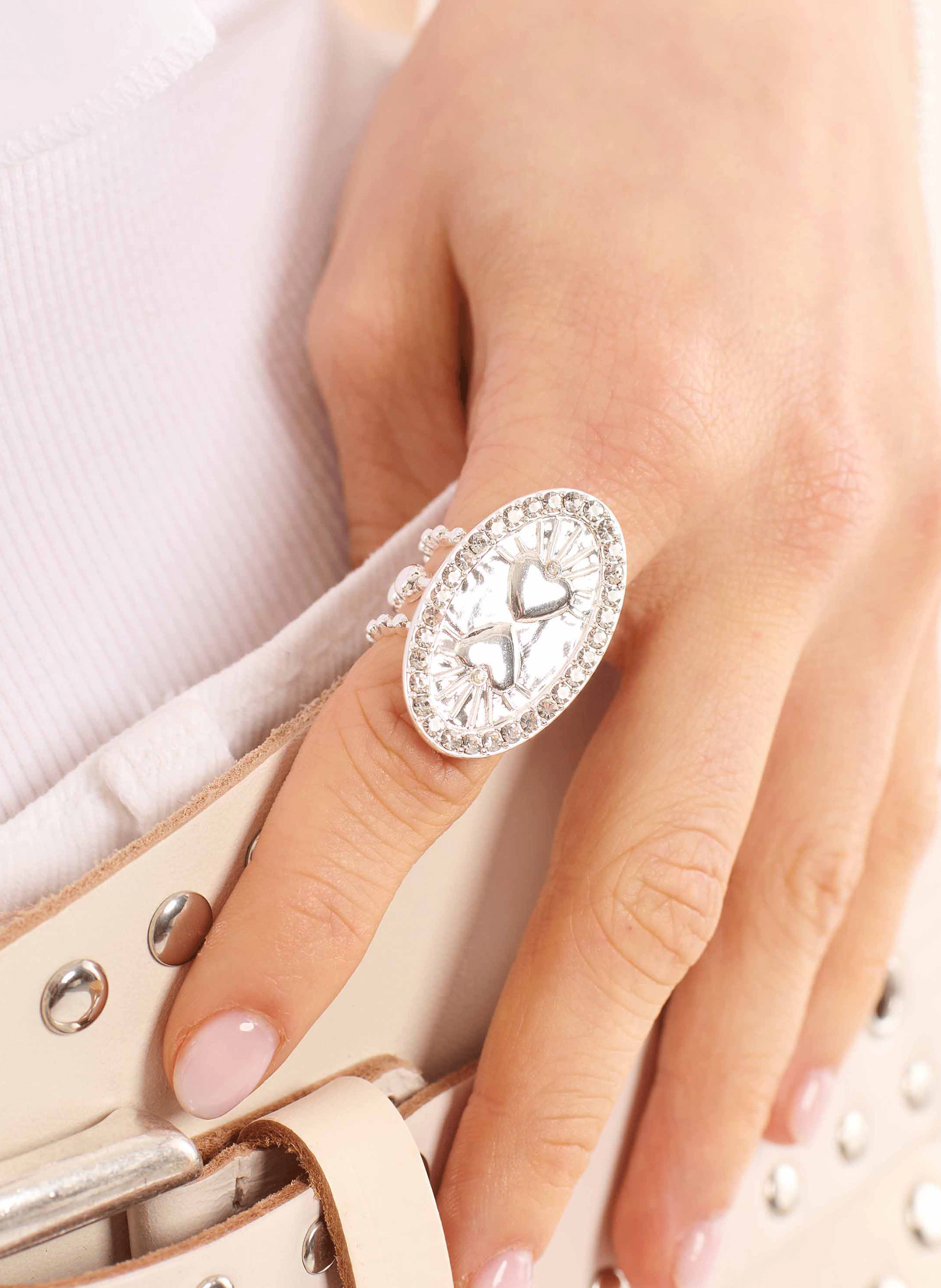 Adjustable ring with central cabochon HIPANEMA Silver