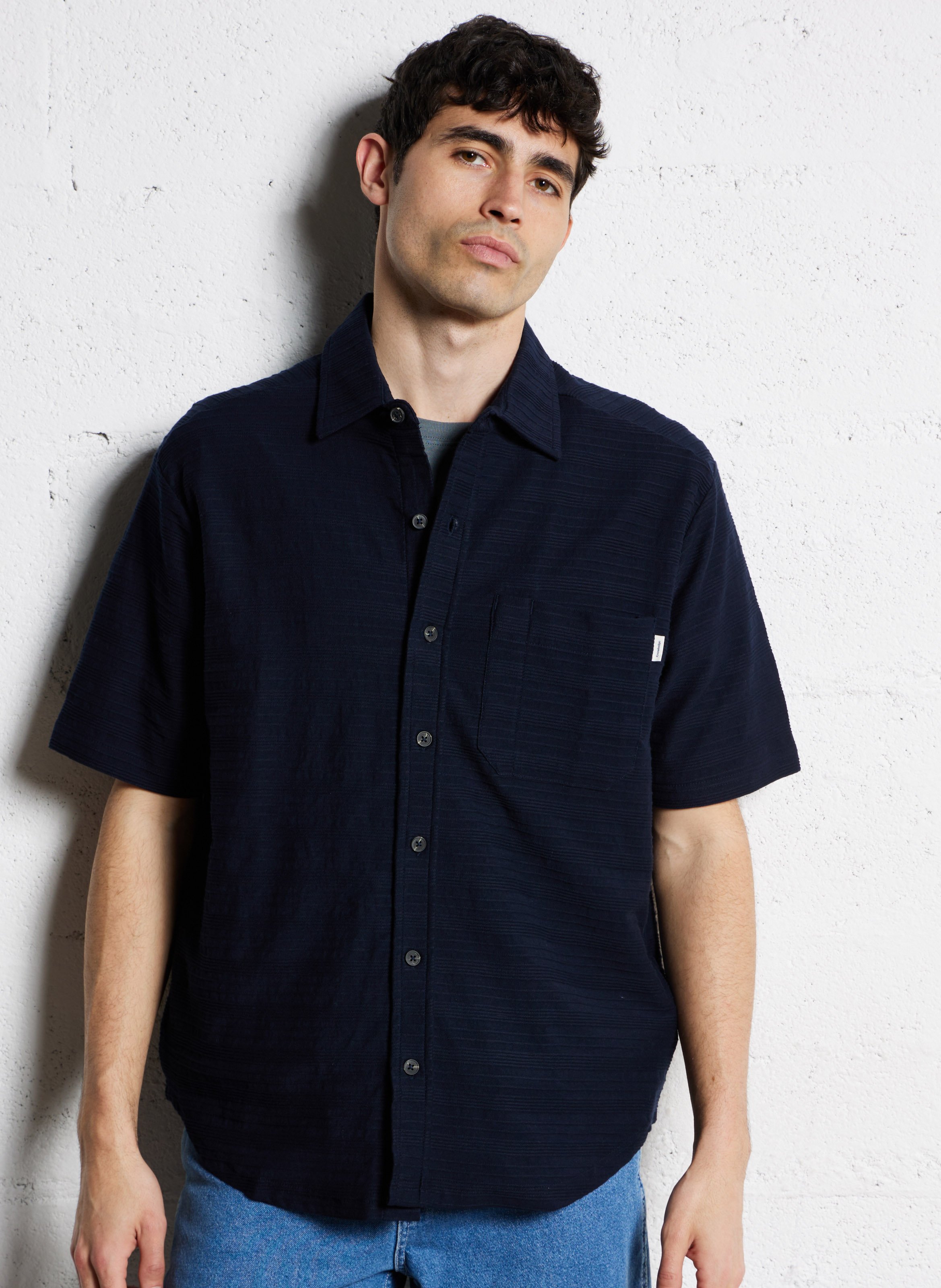 Chemise col classique en coton bio KNOWLEDGE COTTON APPAREL Bleu