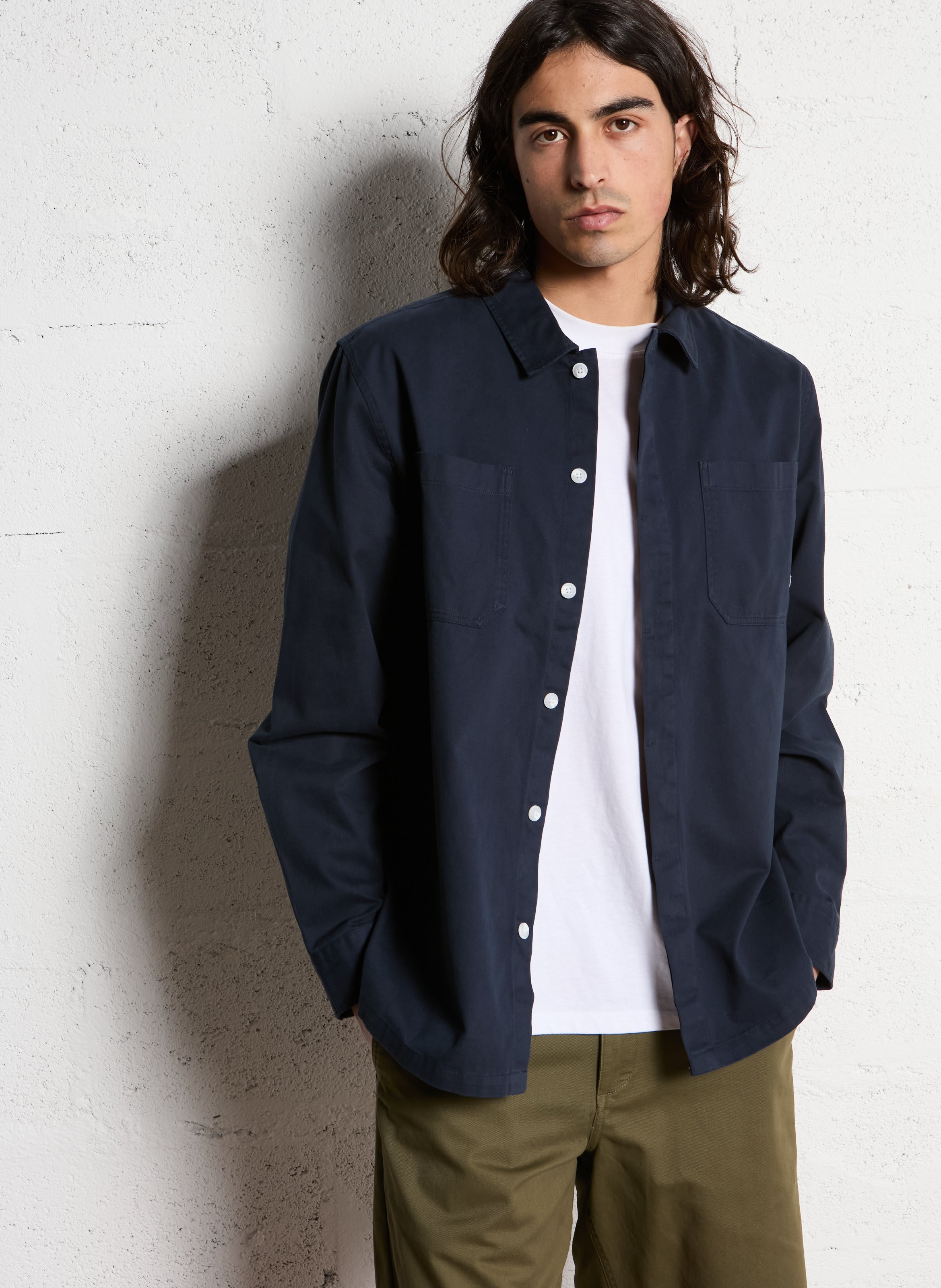 Straight-cut cotton overshirt FARAH Blue
