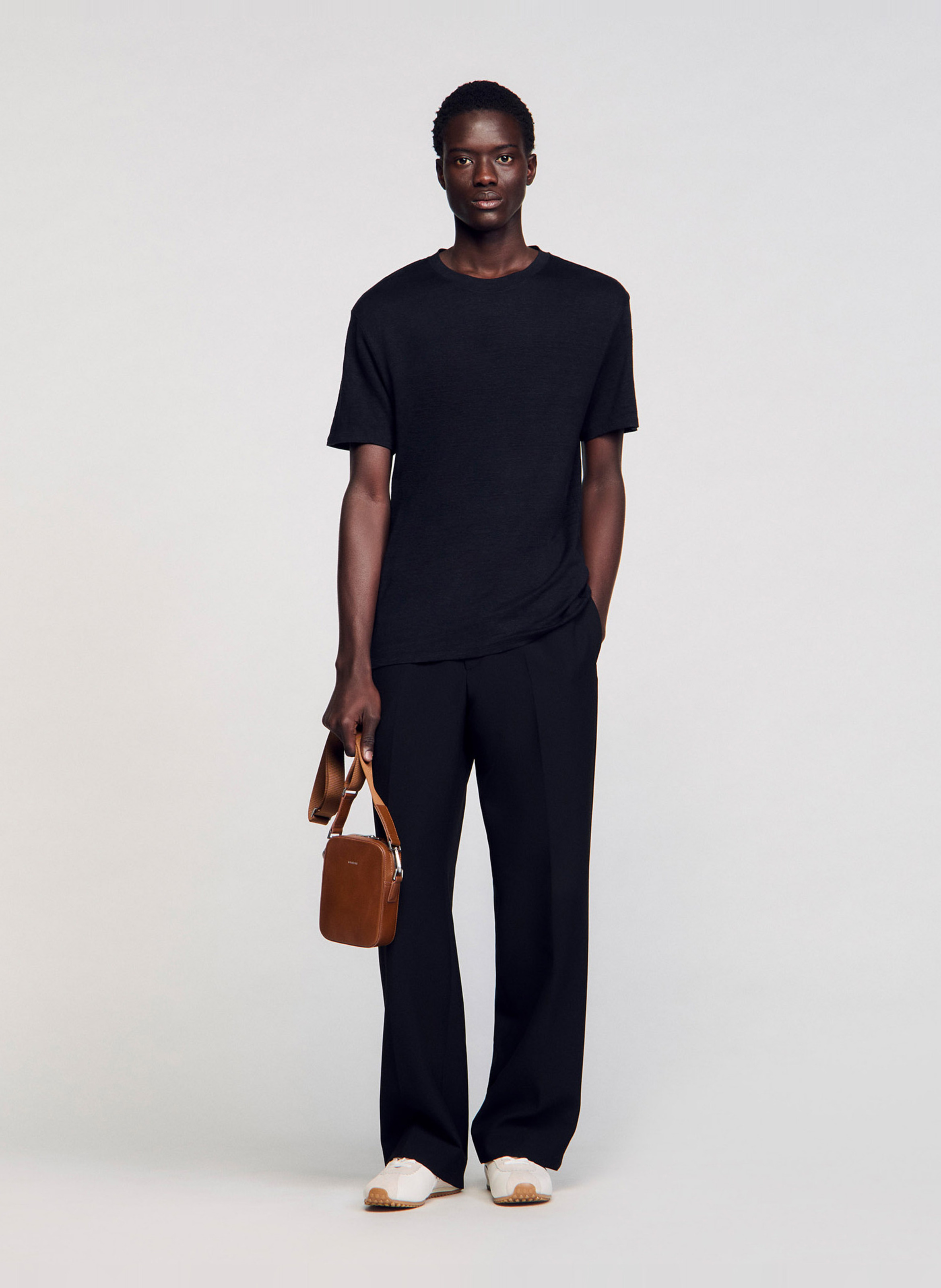 Regular-fit, linnen T-shirt met ronde hals SANDRO Zwart