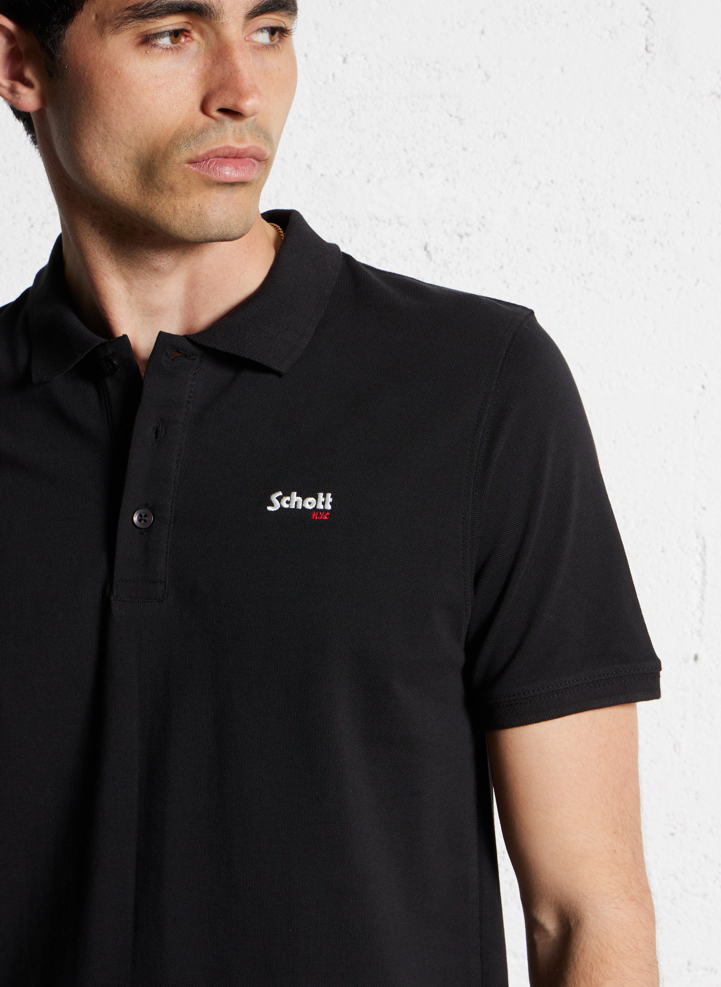 Polo droit en coton SCHOTT Noir