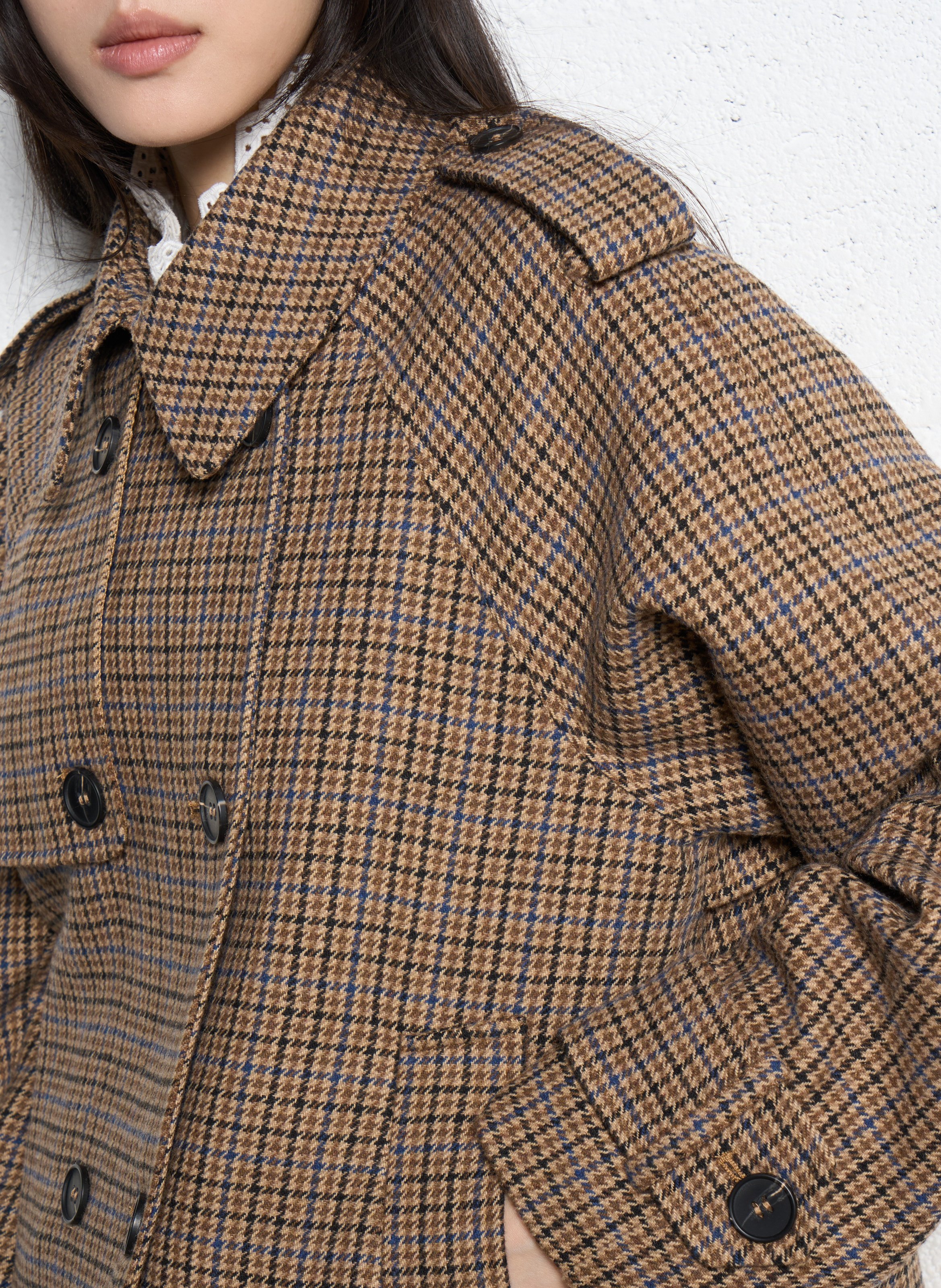 Manteau court boutonné à motifs SUNCOO Beige