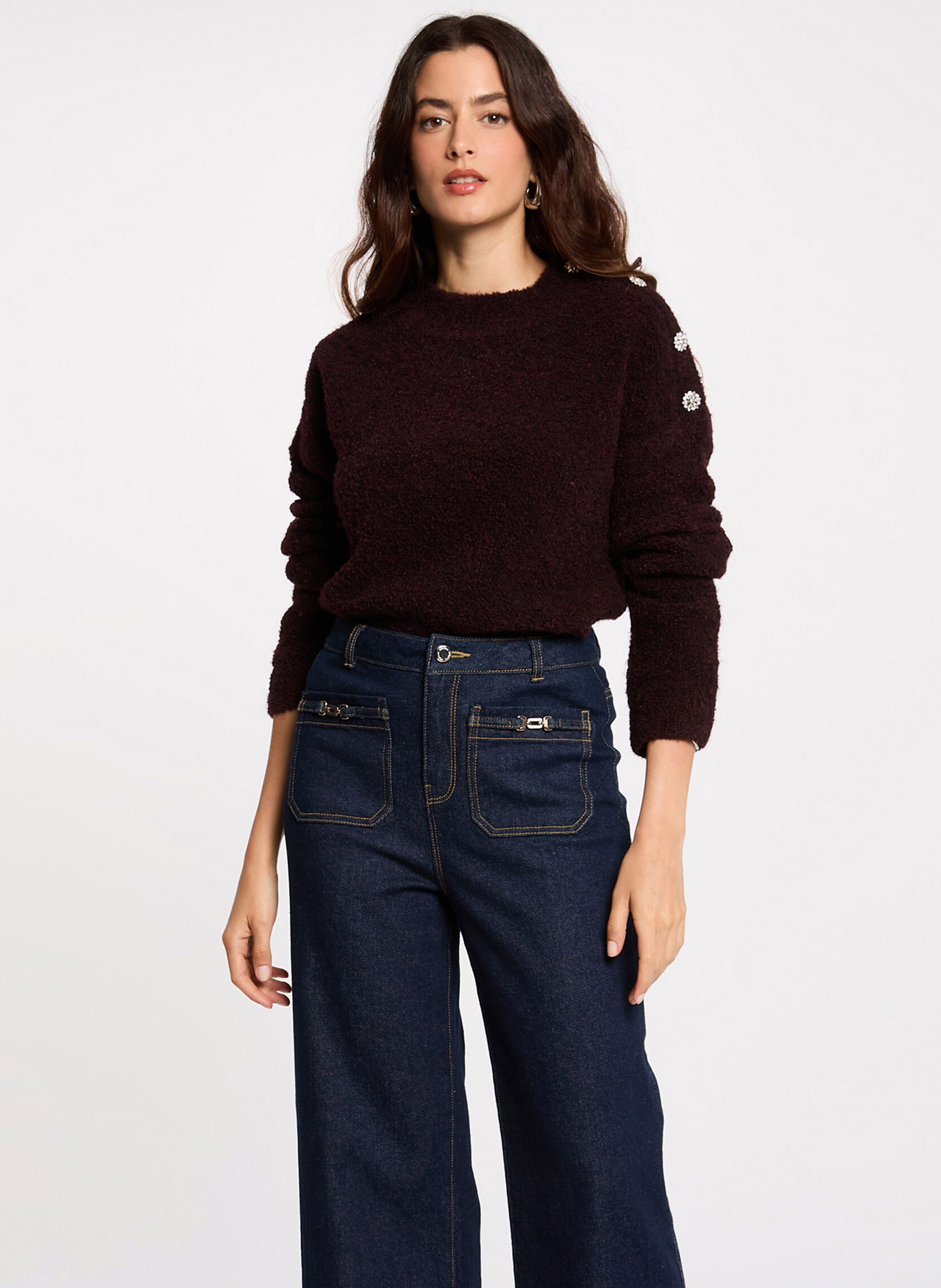 Rechte, gebreide trui met opstaande kraag MORGAN Violet