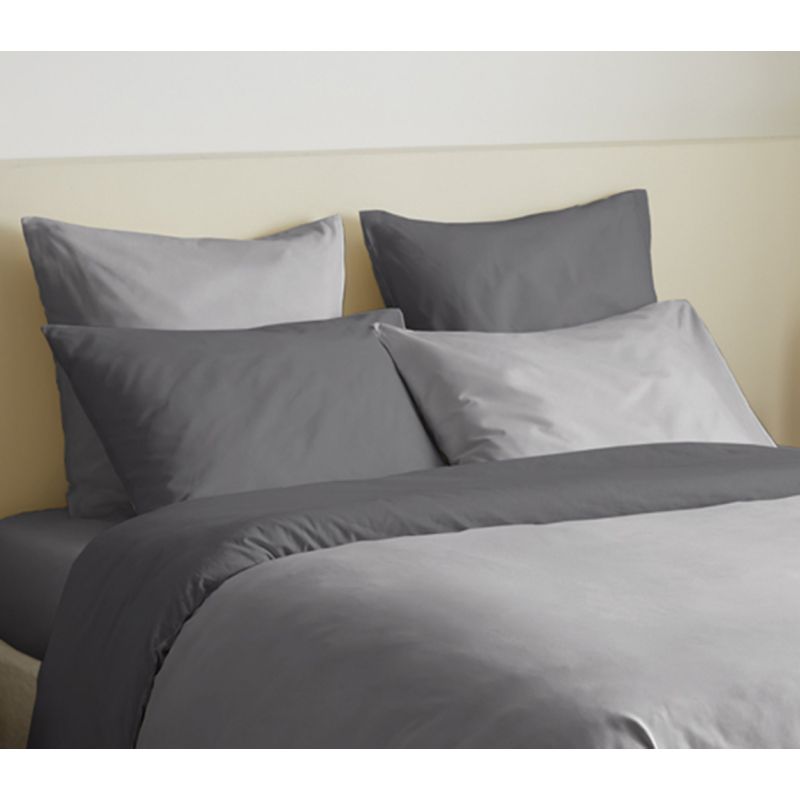 Complete set of 6 pieces gray/anthracite reversible duvet cover for bed 140 x 190 cm COTON PUR Grey