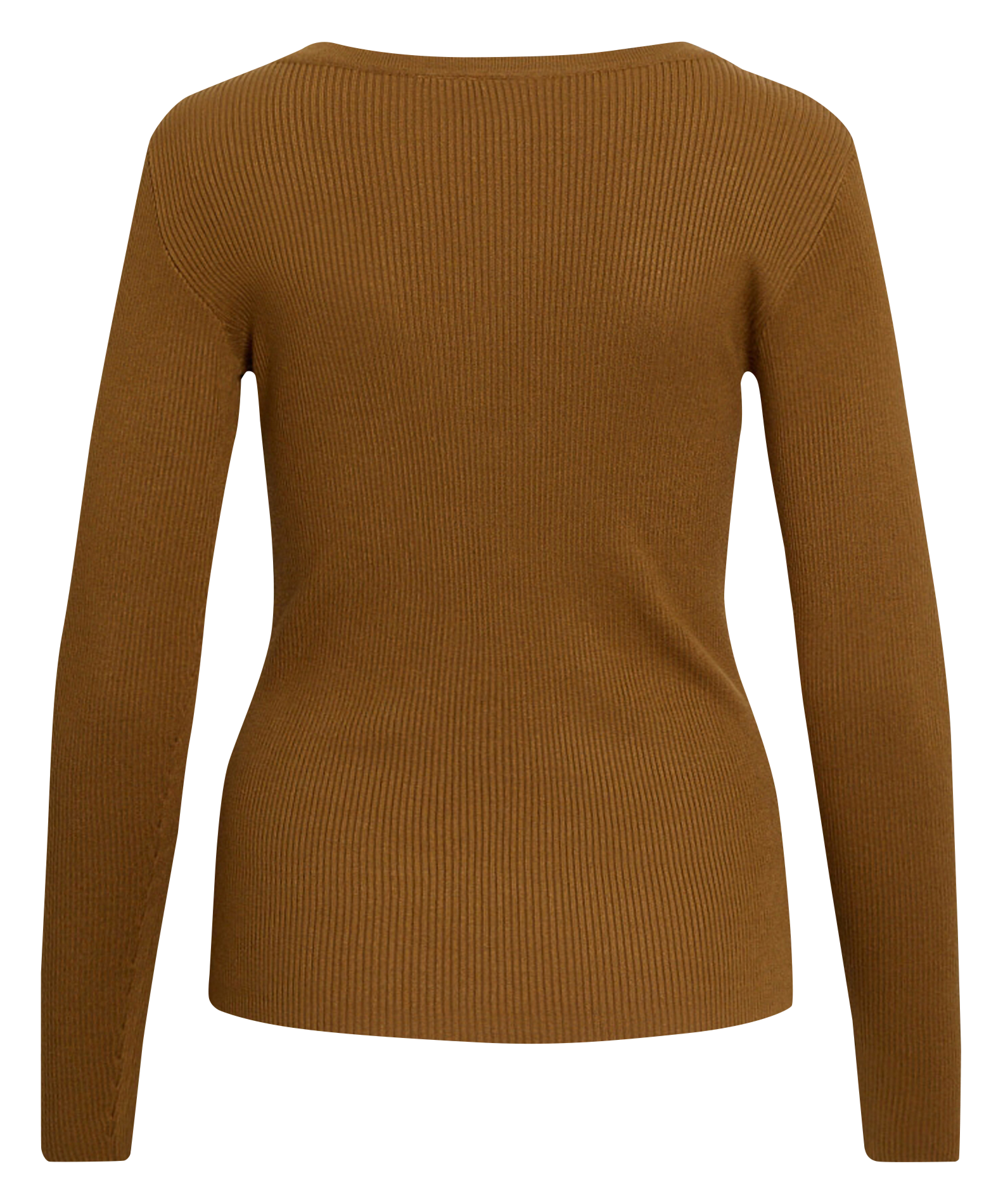 Fitted Ribbed V-Neck Top VILA Brown