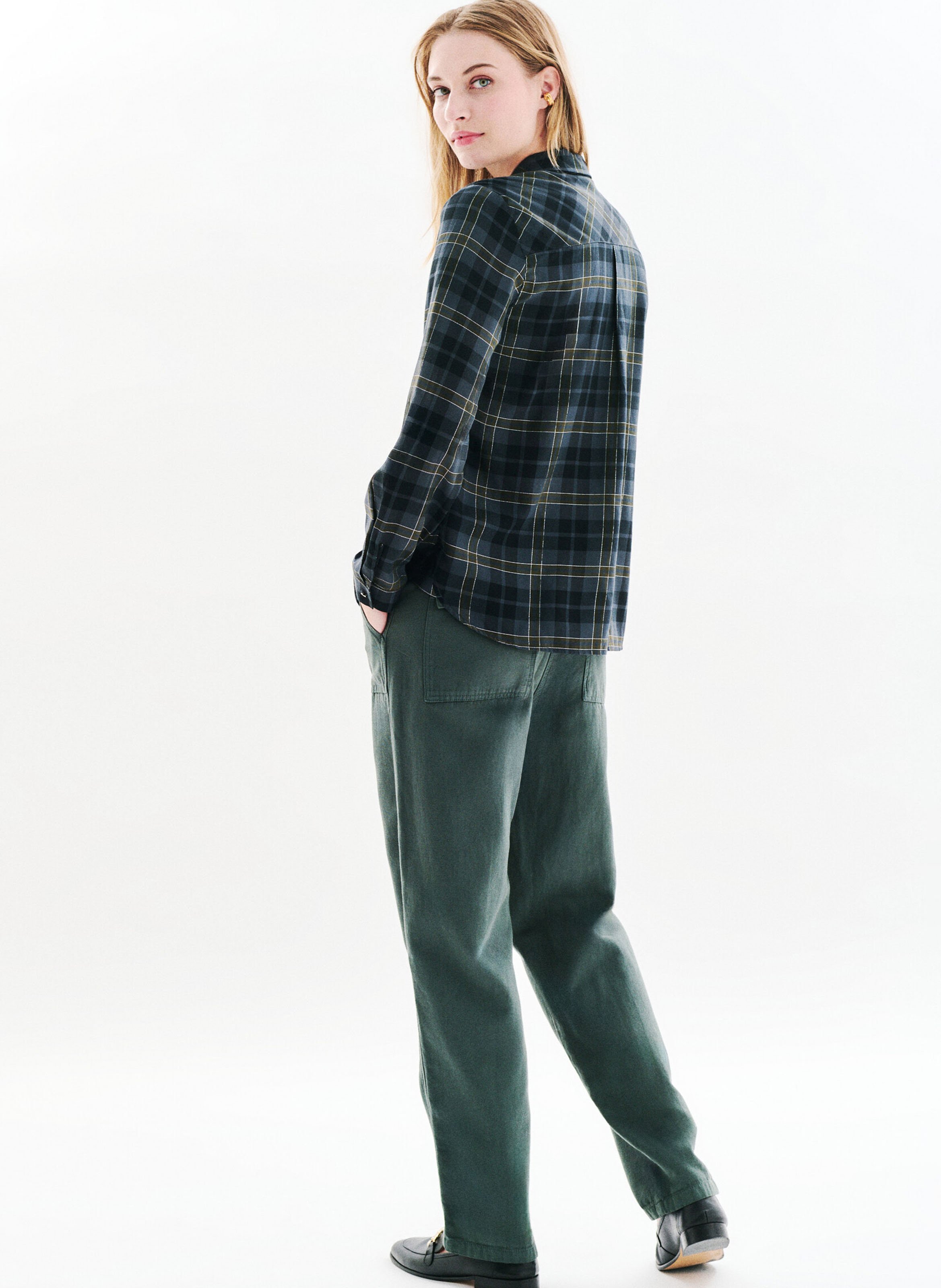 Straight shirt with classic collar in printed organic cotton blend CAROLL Black