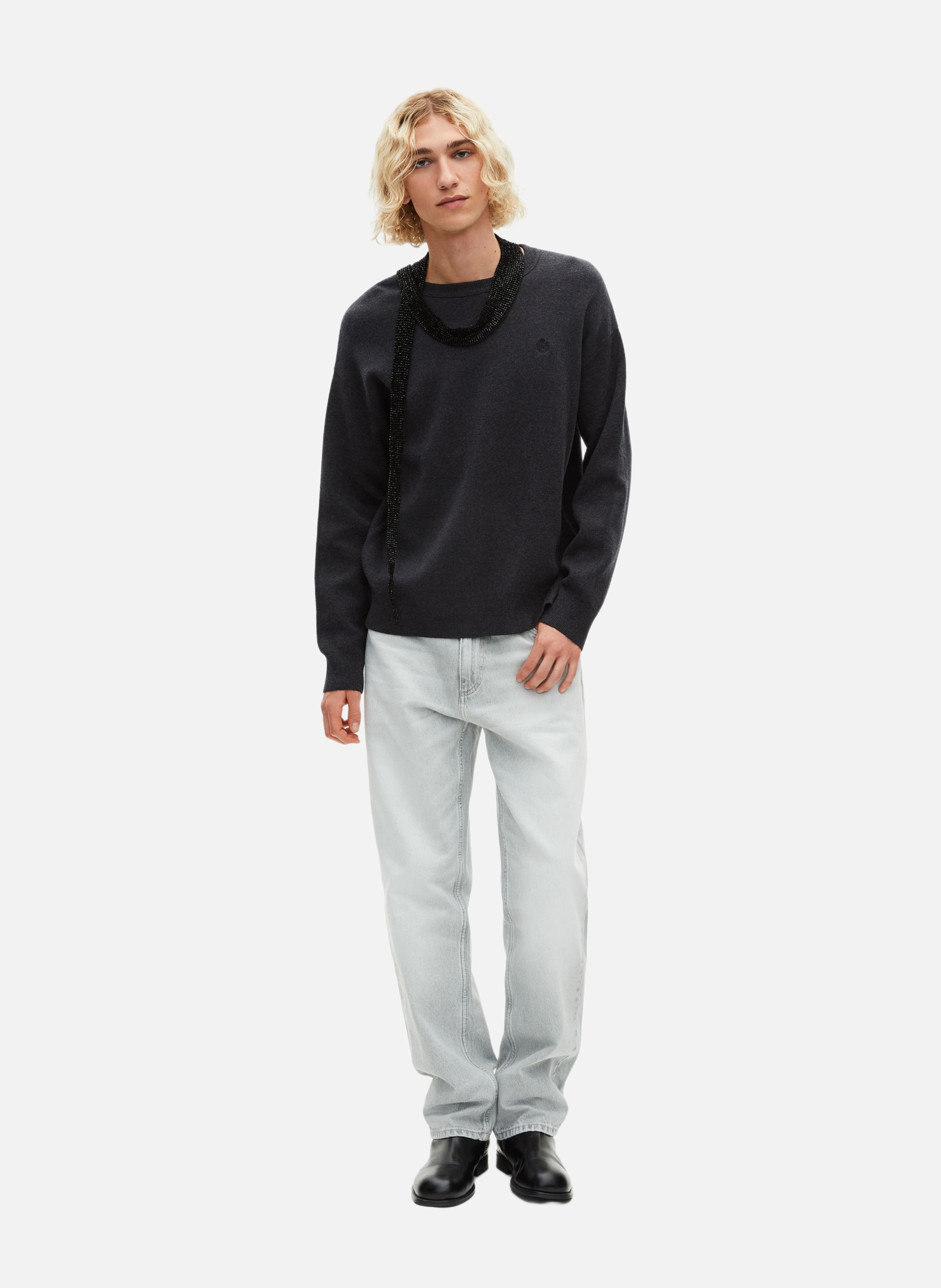 Round neck reversible sweater Grey