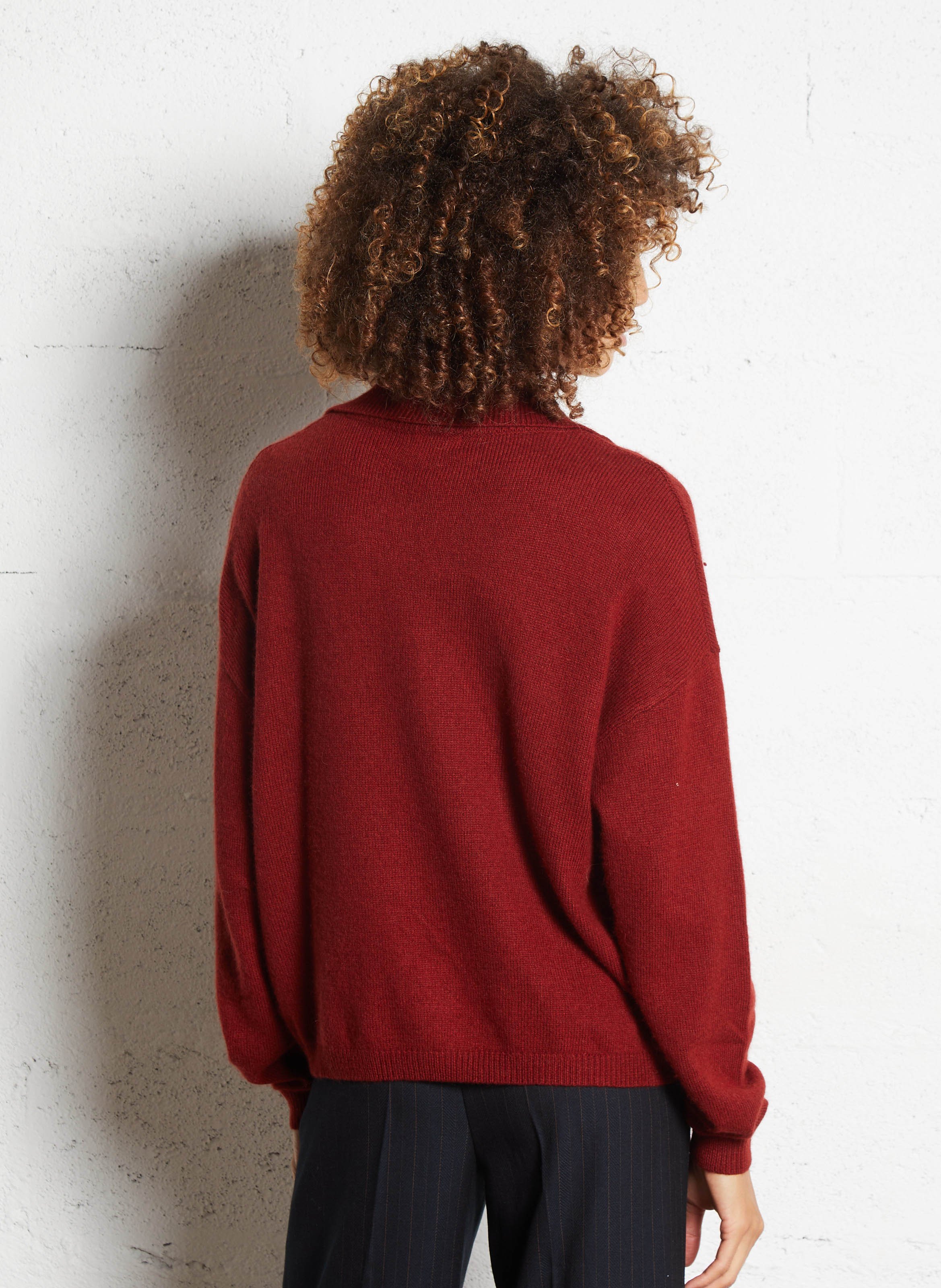 Pull col V droit uni  SEE U SOON Rouge