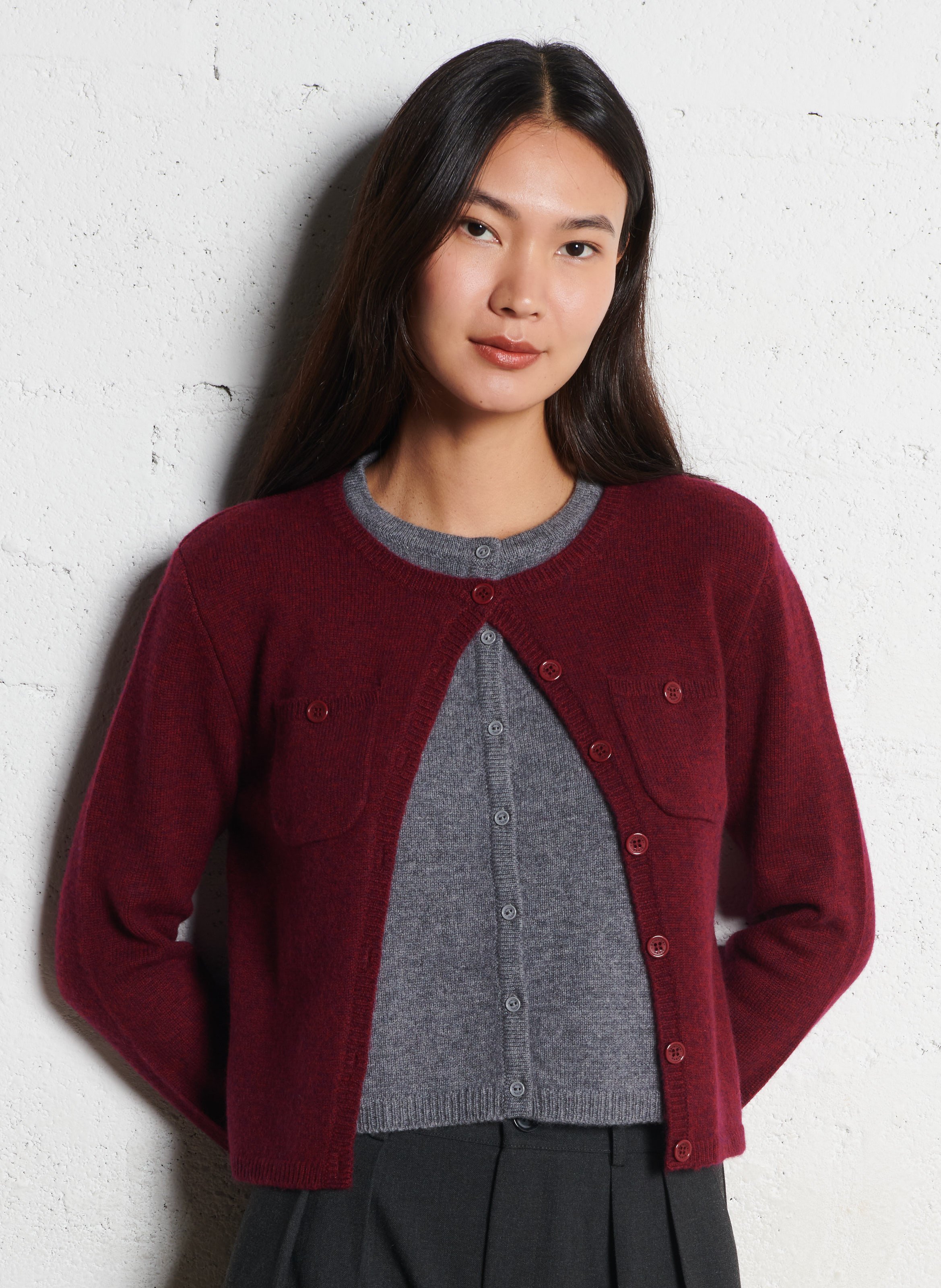 Rundhalsausschnittweste aus Wolle und Kaschmirgemisch BERENICE Pflaume