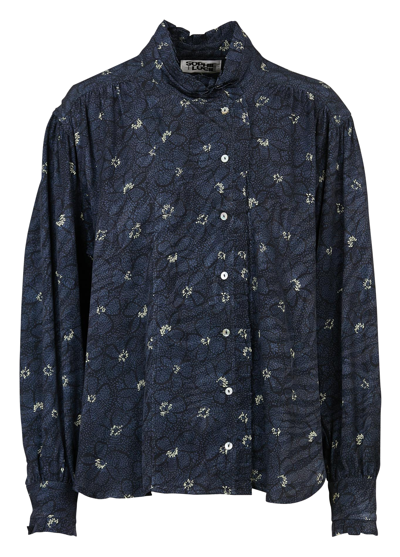 Blouse ample col montant imprimée en coton SOPHIE+LUCIE Bleu