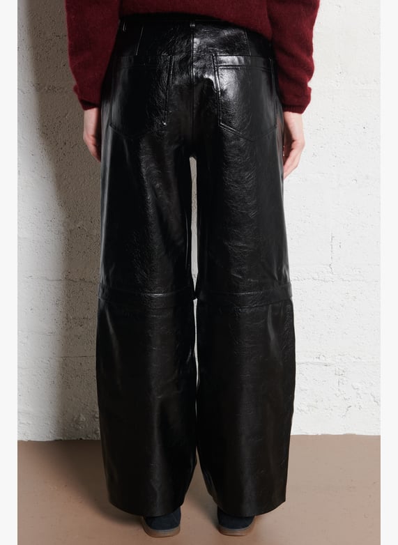 Wijde broek van imitatieleer | Zwart by BERENICE Wijde broek van imitatieleer Zwart