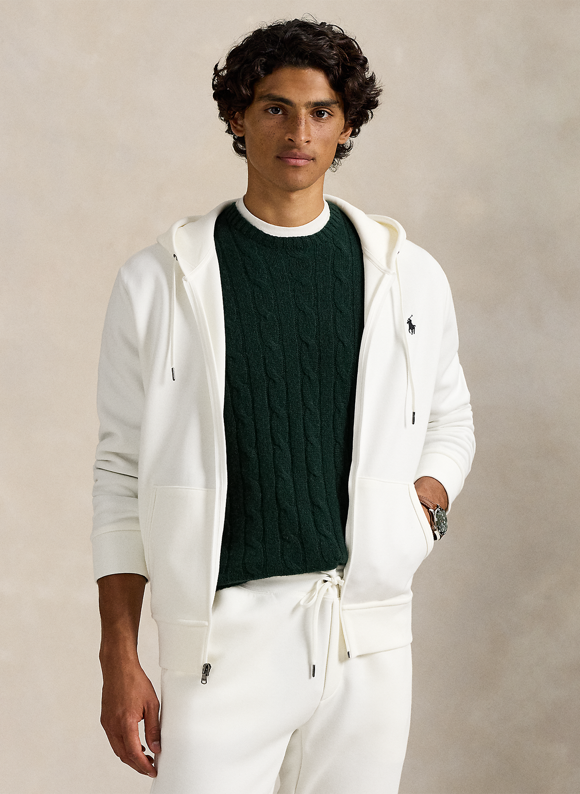 Zip-up soft cotton hoodie POLO RALPH LAUREN White