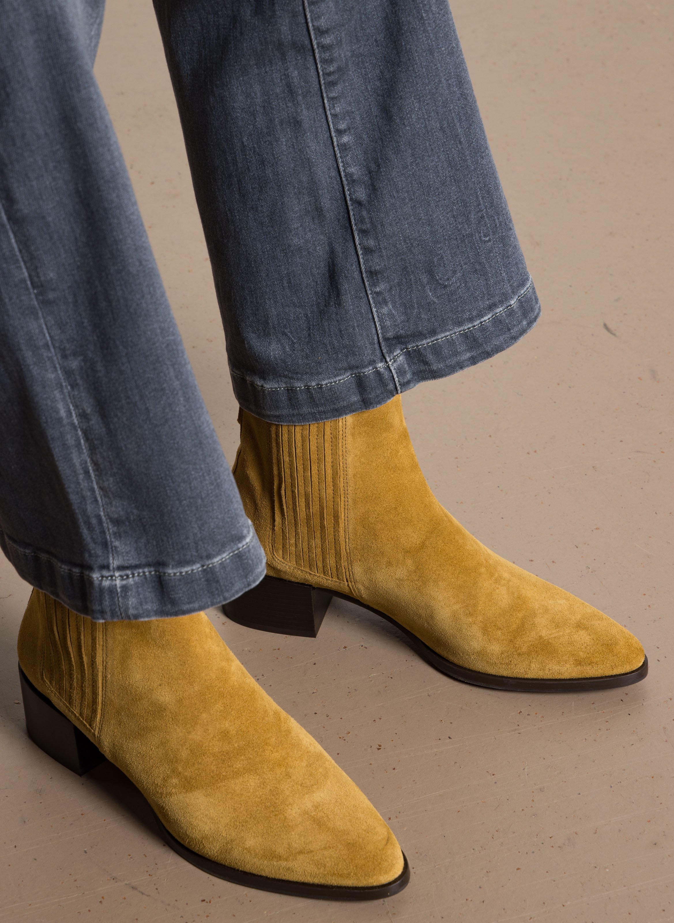 Bottines en cuir velours RIVECOUR Kaki