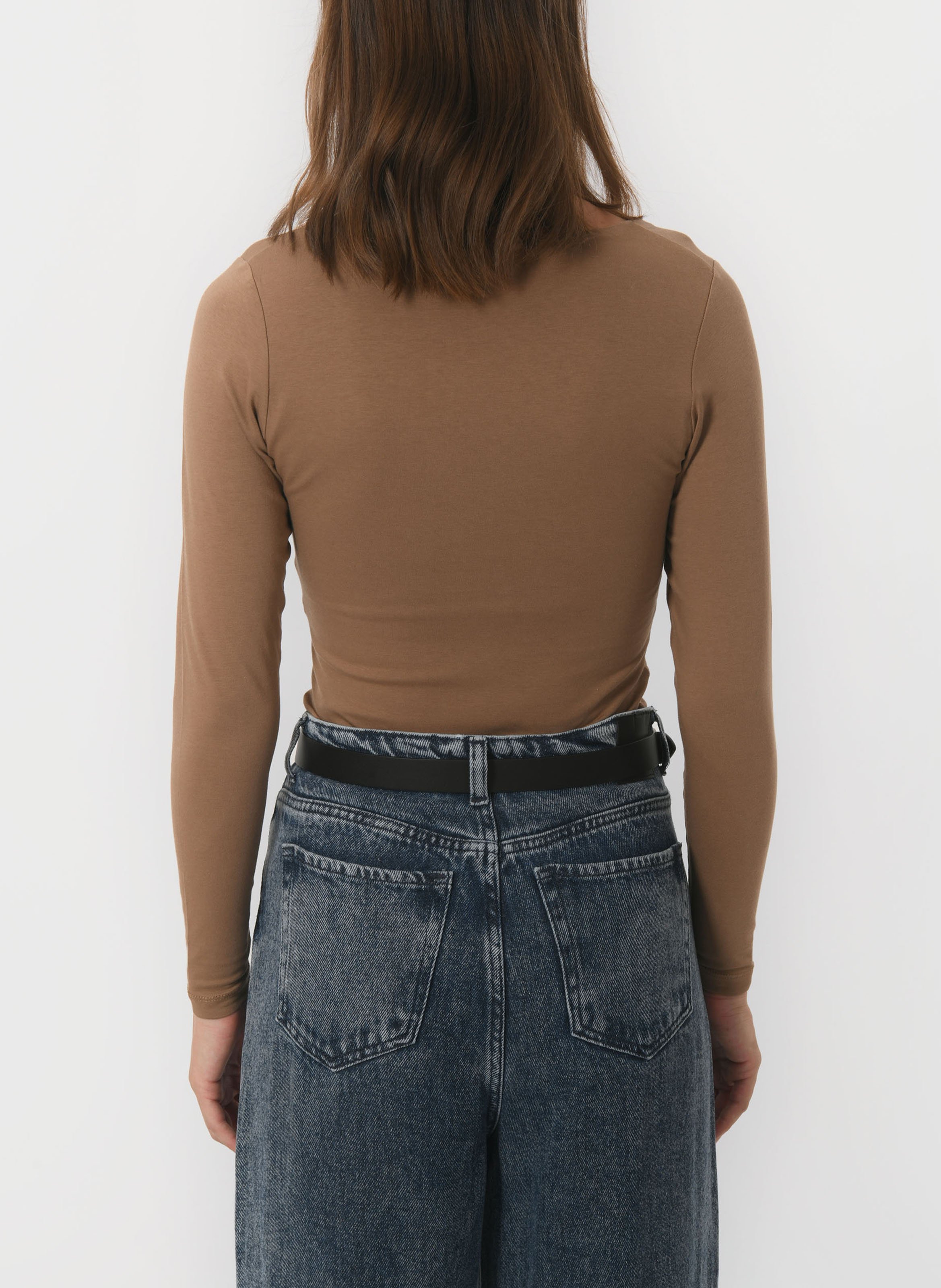 Tee-shirt moulant col carré en coton mélangé KOOKAI Beige