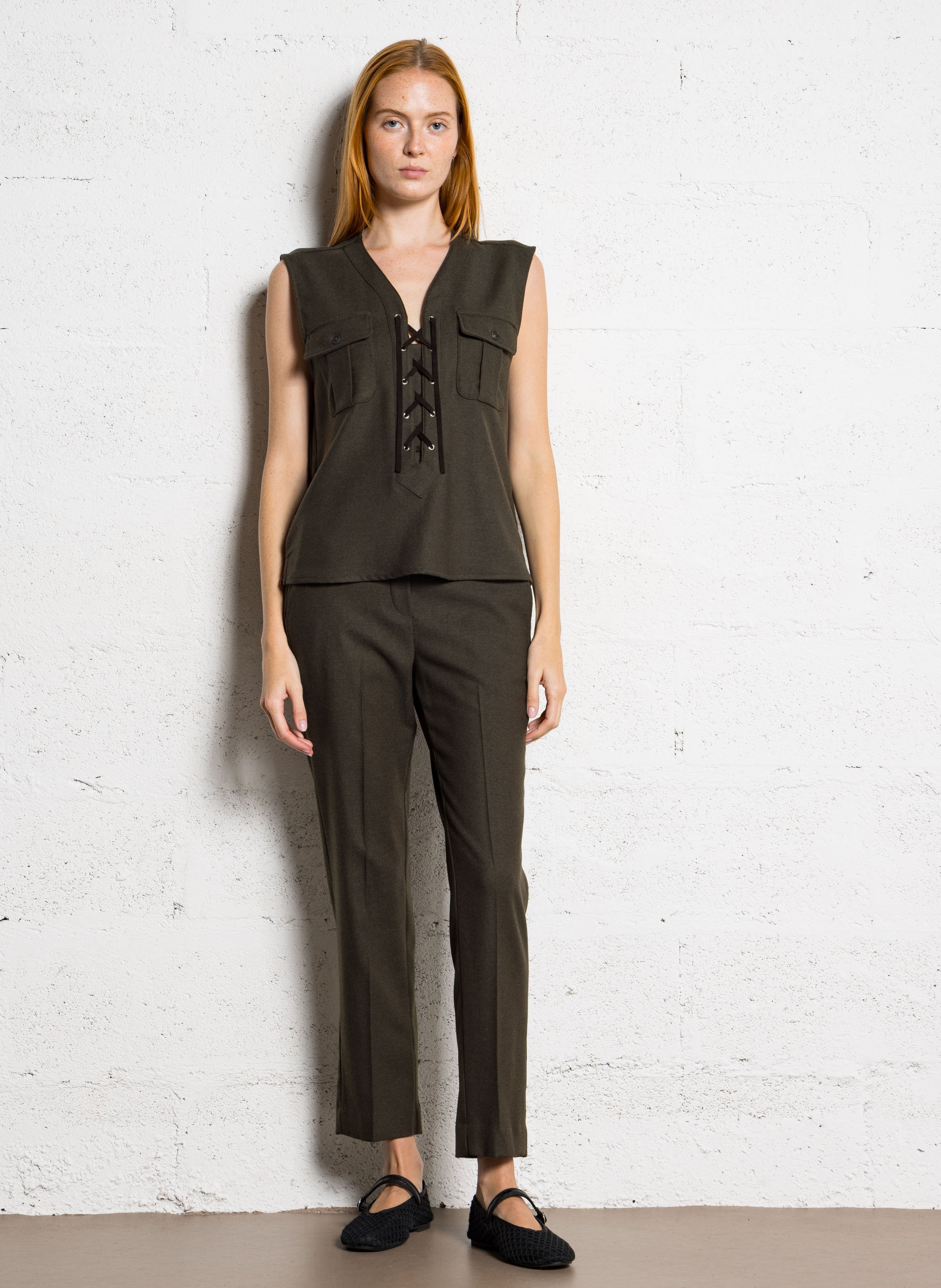 Straight V-neck top DIEGA Brown