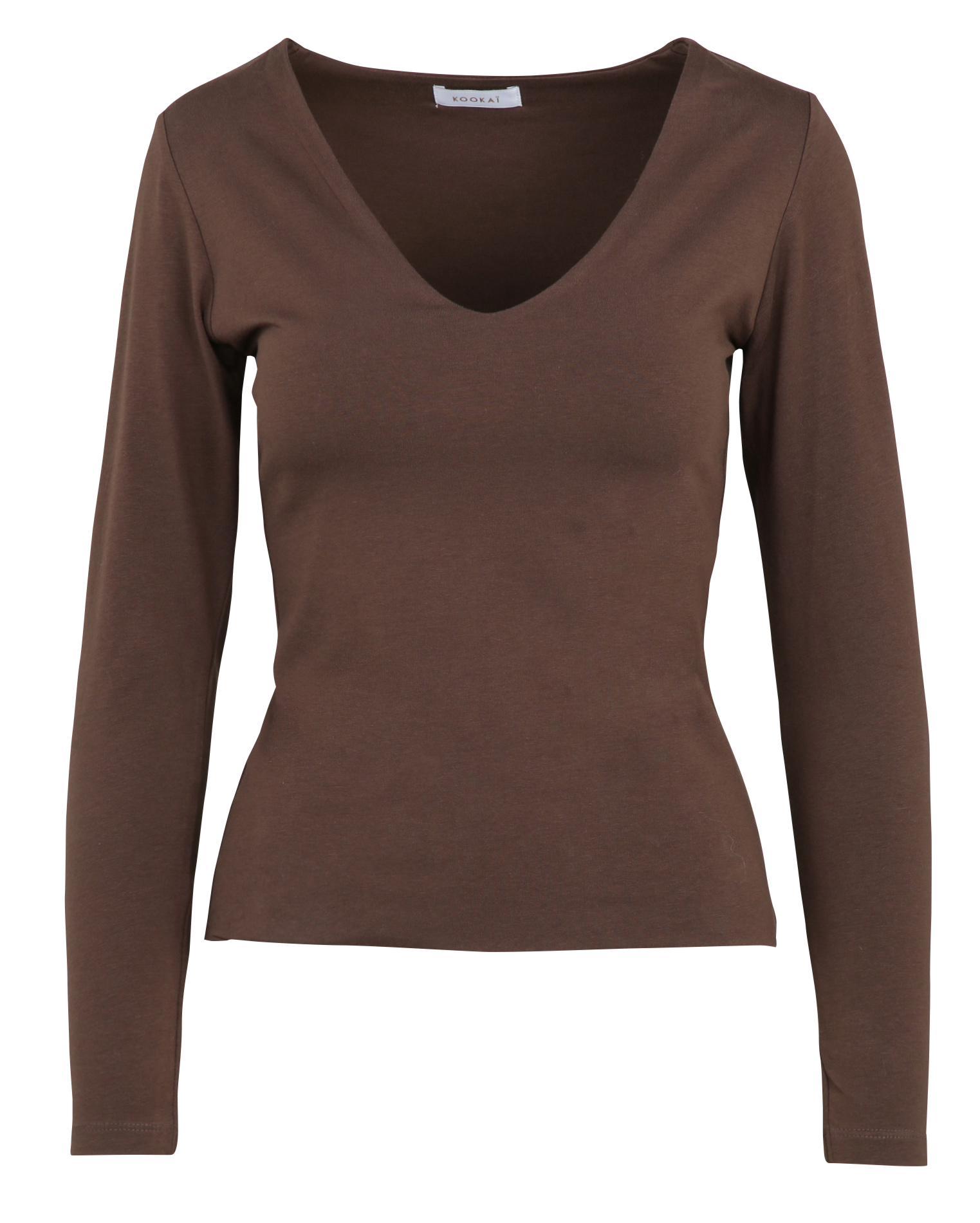 Tee-shirt moulant col V en coton mélangé KOOKAI Marron