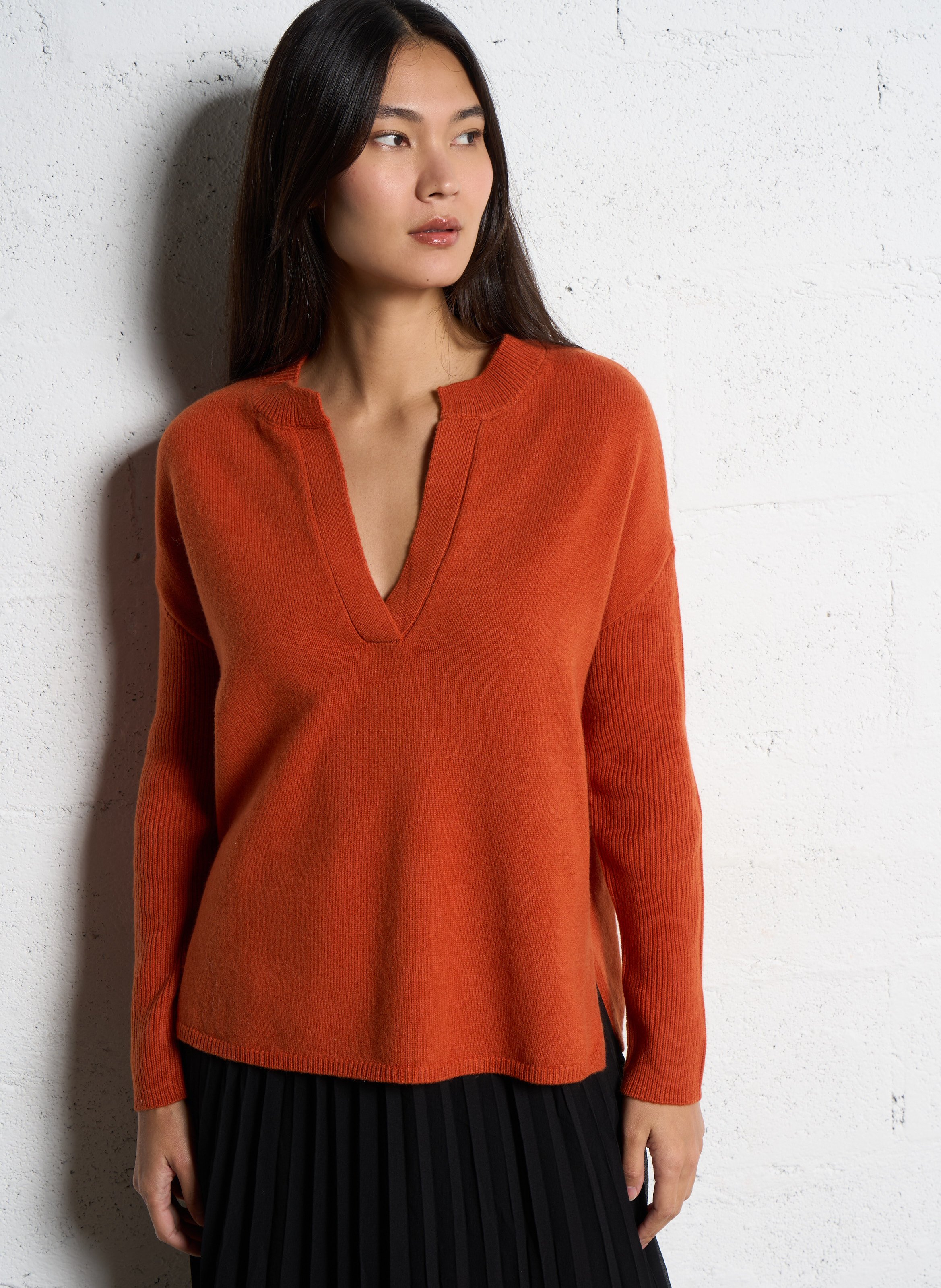 Pull oversize col V en laine SUD EXPRESS Orange