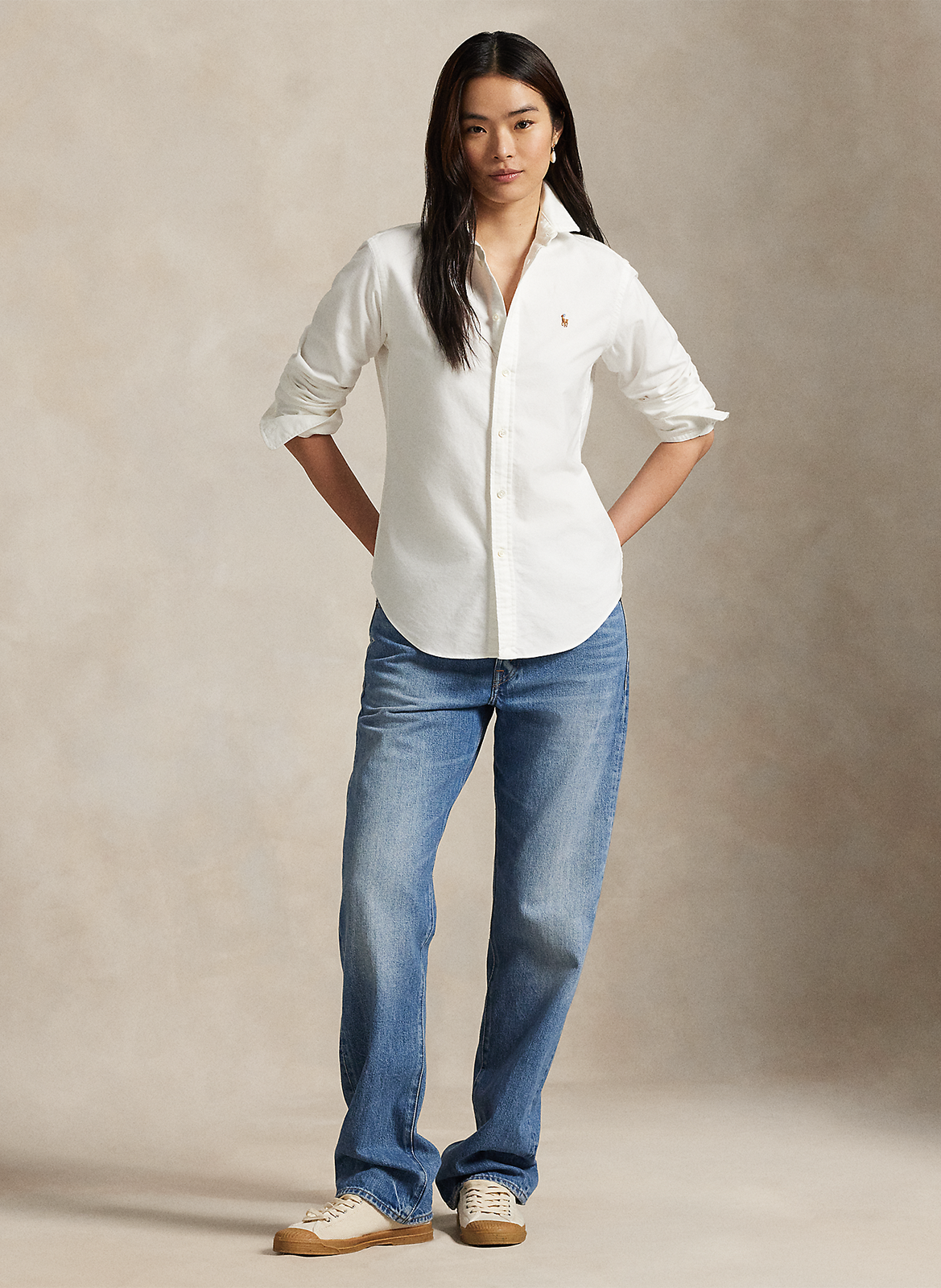 Chemise col classique rayée en coton POLO RALPH LAUREN Blanc