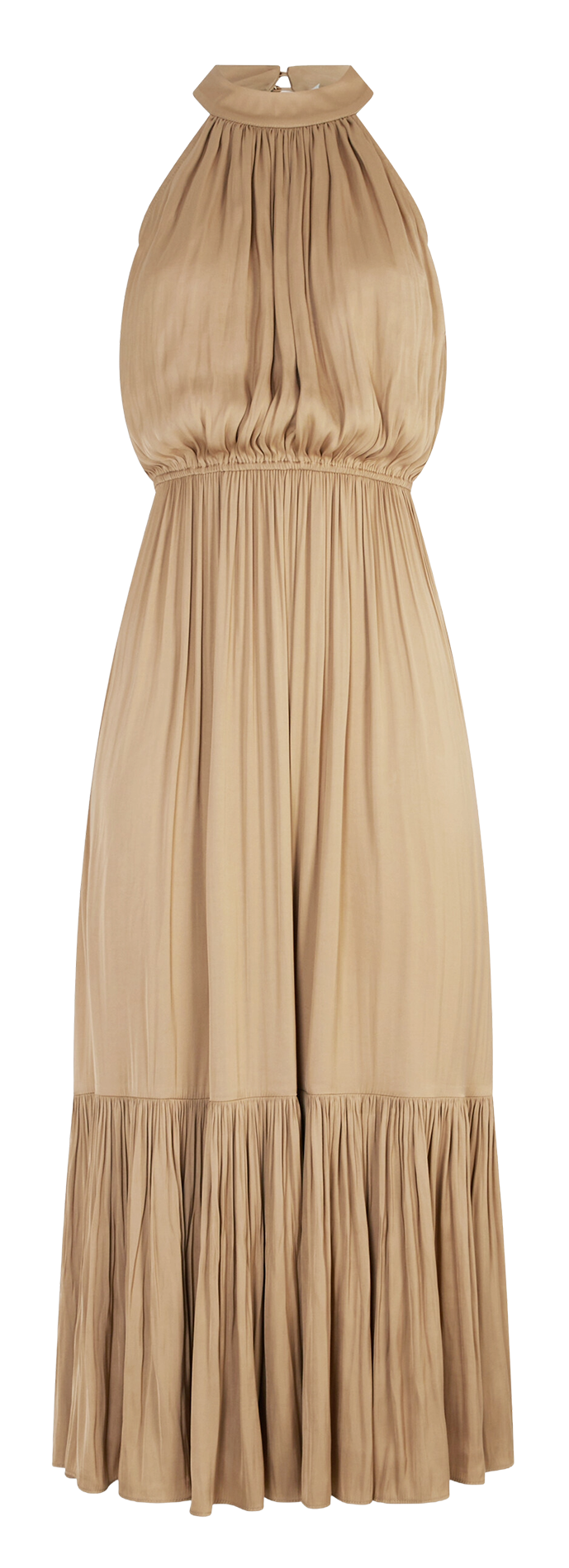 Lange jurk met uitlopende rok en hoogsluitende hals MORGAN Beige