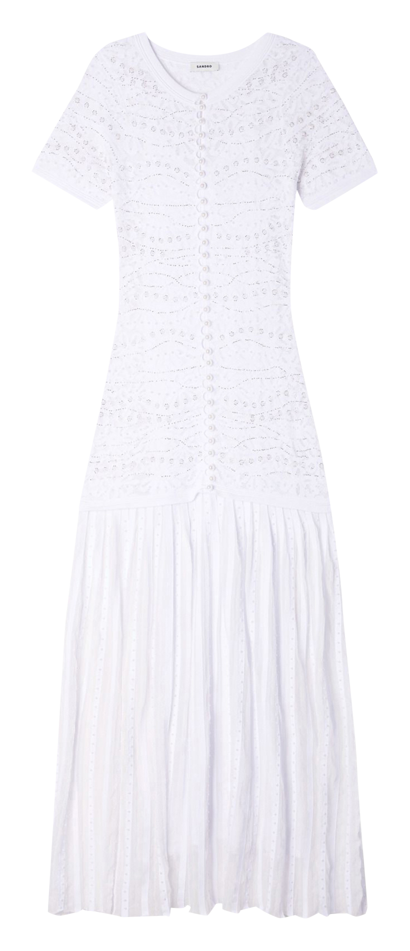 Robe longue col rond en dentelle SANDRO Blanc