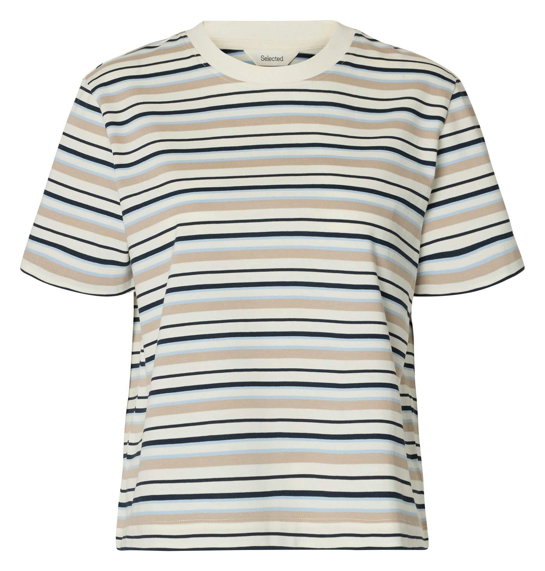 Gerader Bio-Baumwollstreifen-T-Shirt SELECTED Blau