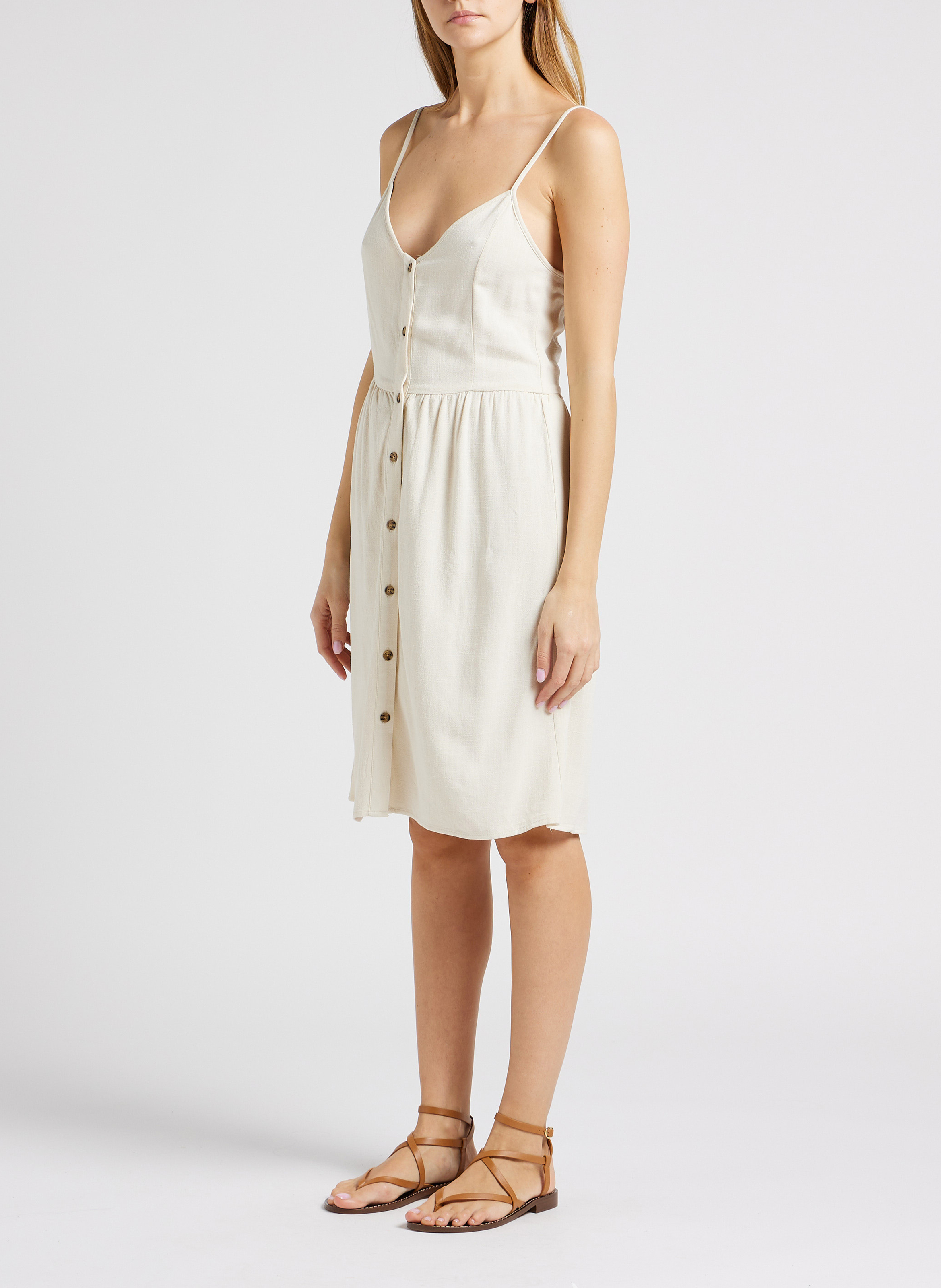 Korte jurk van gemengd linnen PIECES Beige