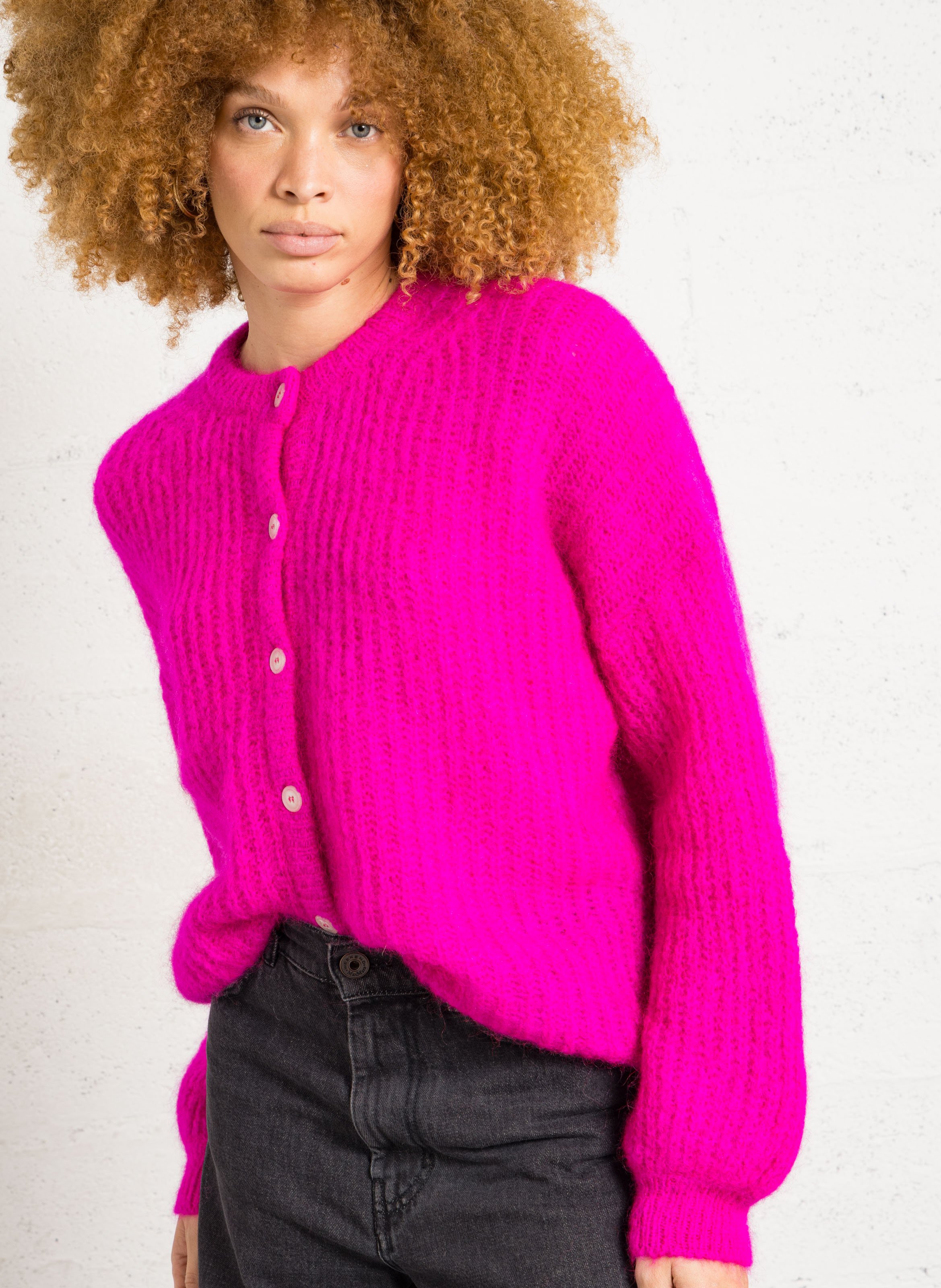Oversized buttoned cardigan in mixed mohair DES PETITS HAUTS