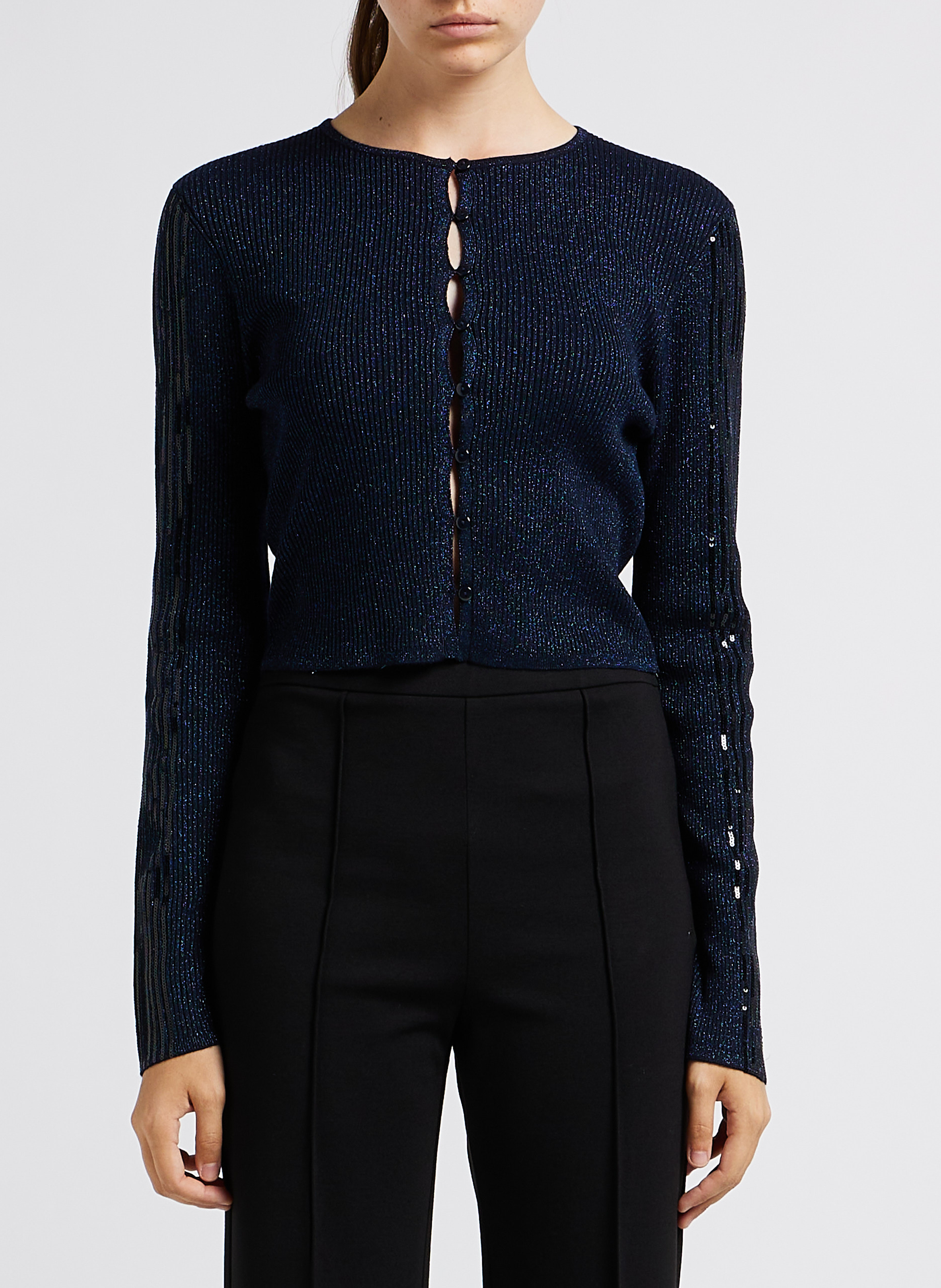 Round-neck cardigan with decorative details TWINSET Blue