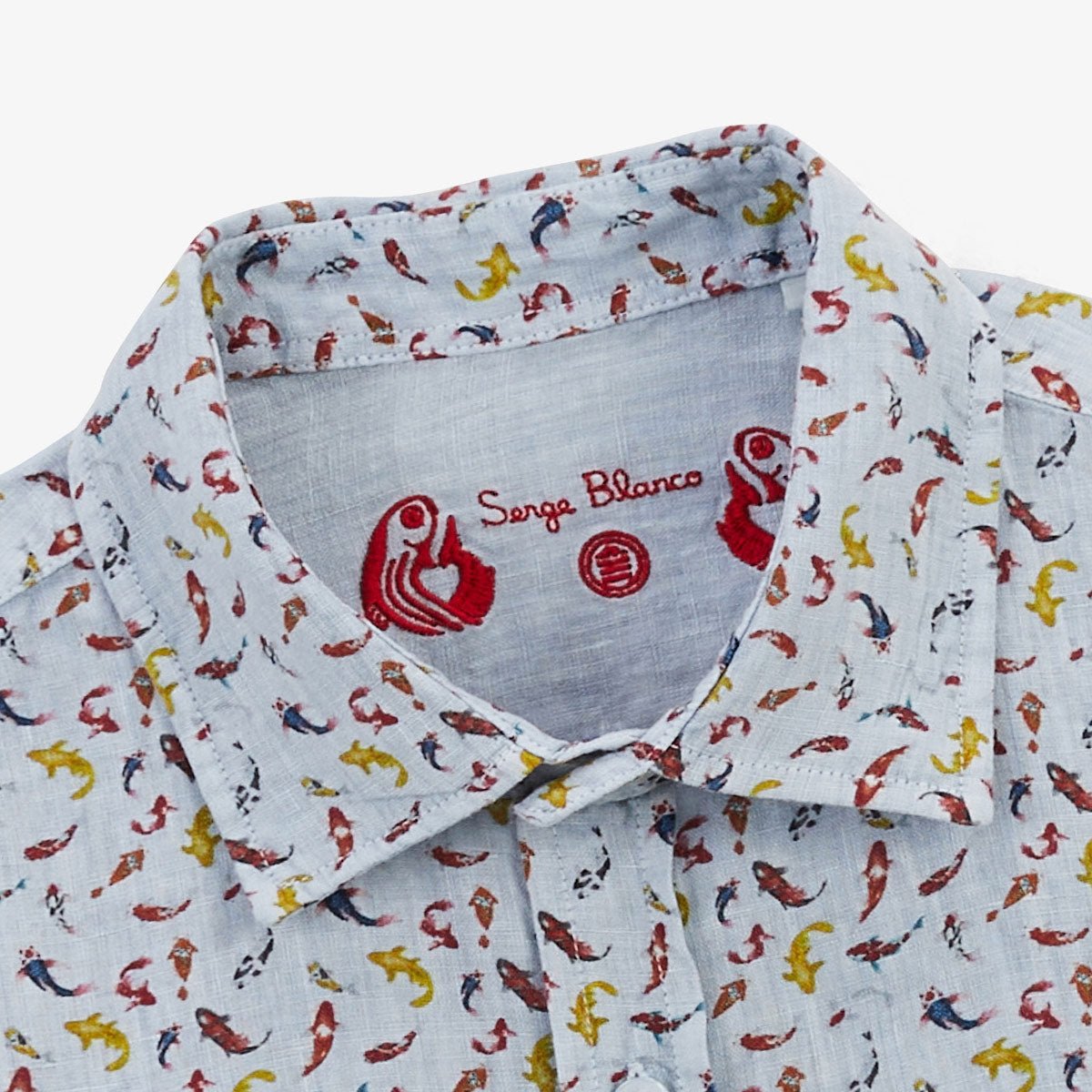 Long-sleeved linen shirt with koi carp SERGE BLANCO Blue