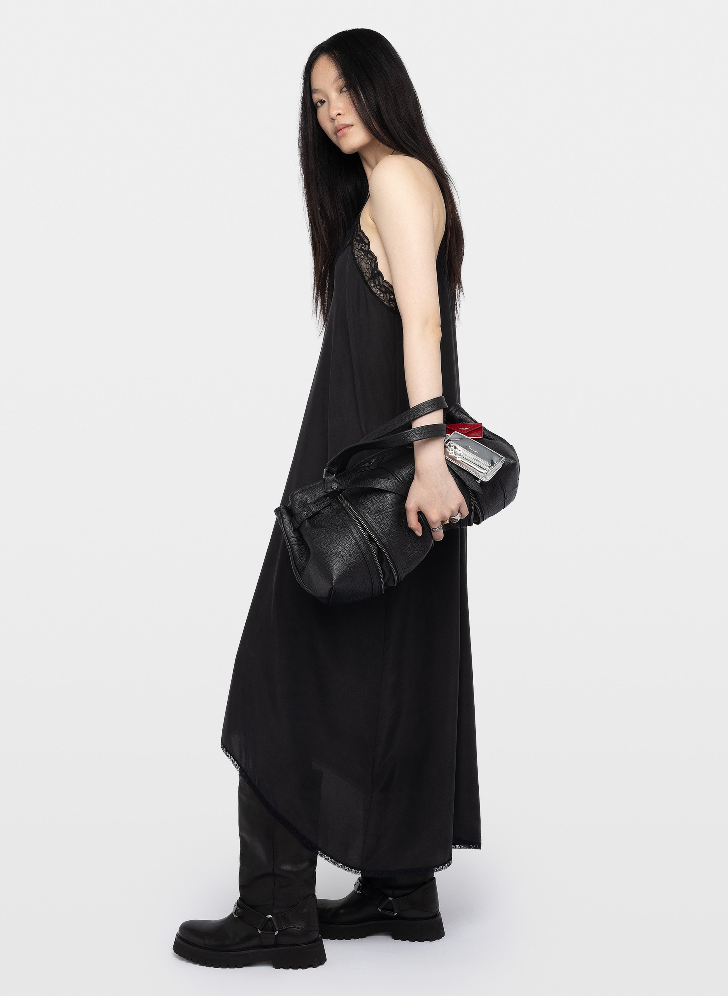 Robe midi fendue à détails dentelle ZADIG&VOLTAIRE Noir