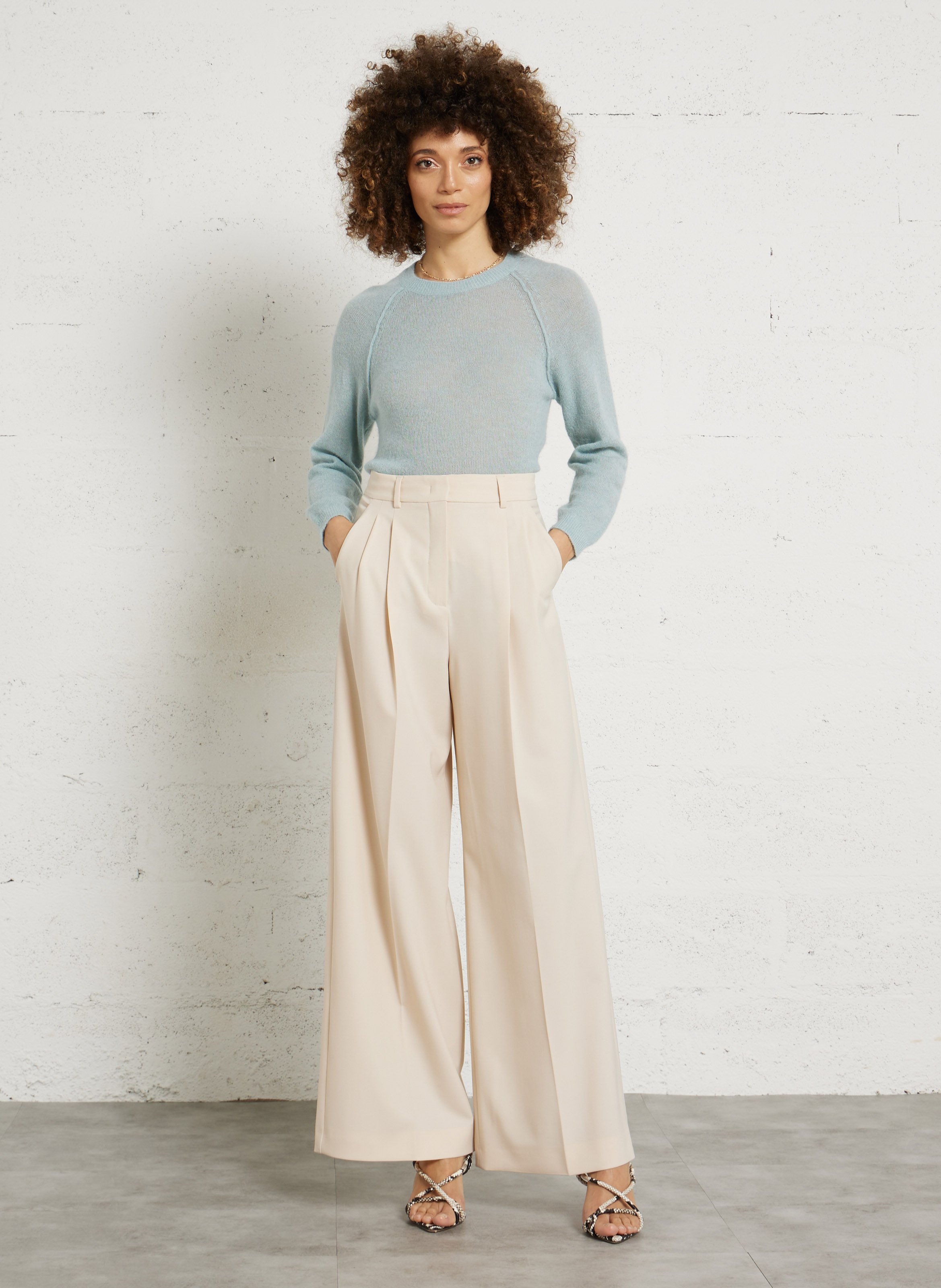 Pull droit col rond en laine mélangée SUD EXPRESS Bleu