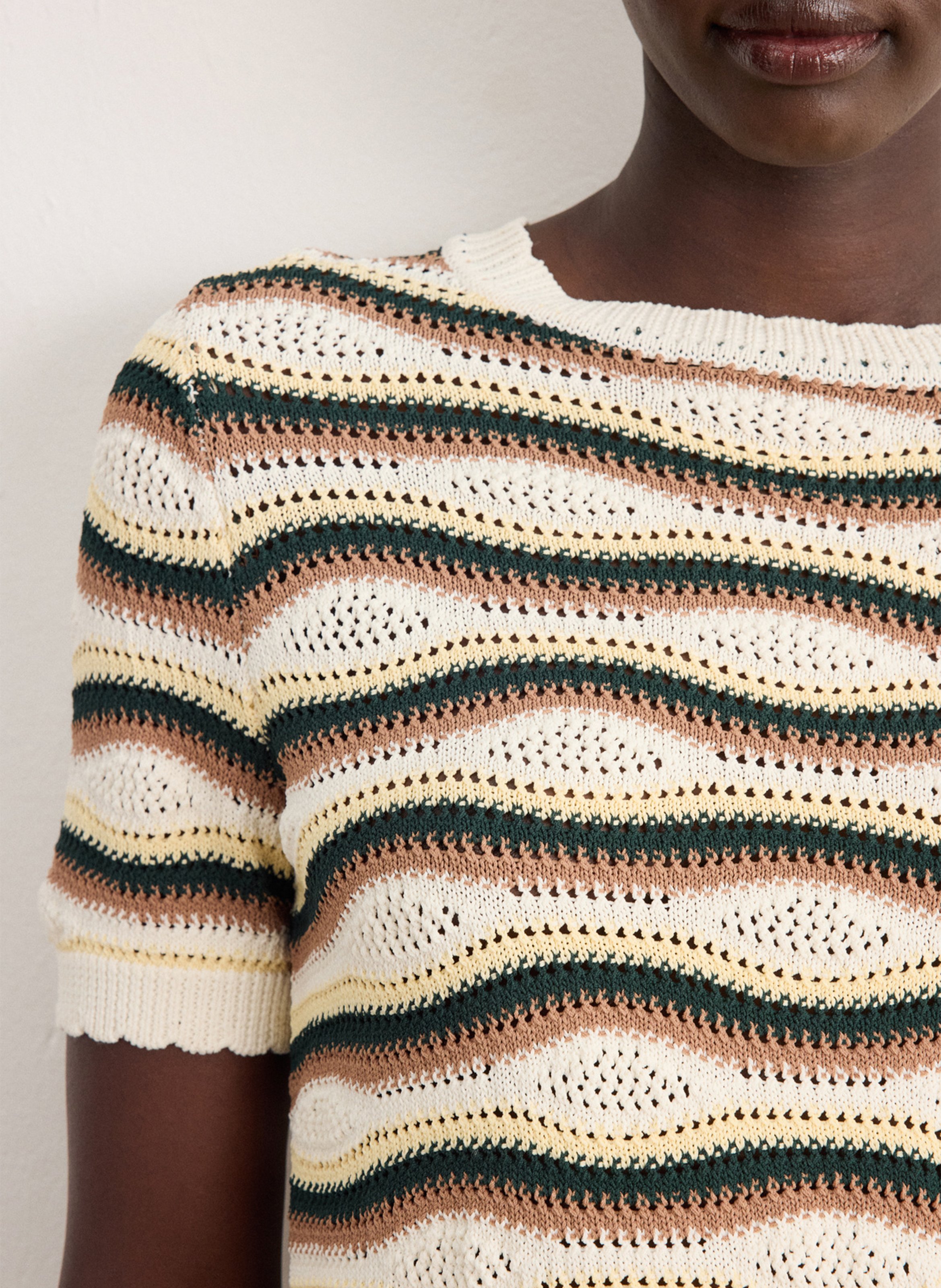 Pull droit col rond en crochet PABLO Beige