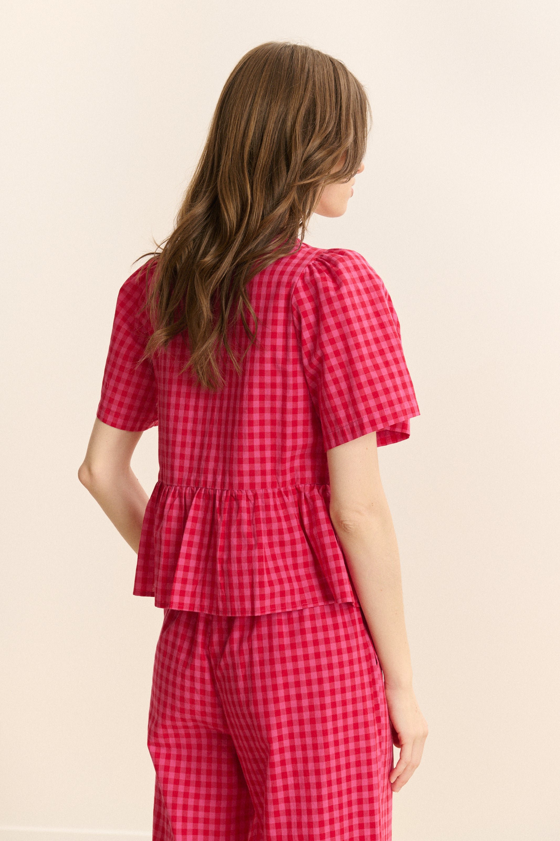 Short-sleeve checkered blouse GARANCE PARIS Pink