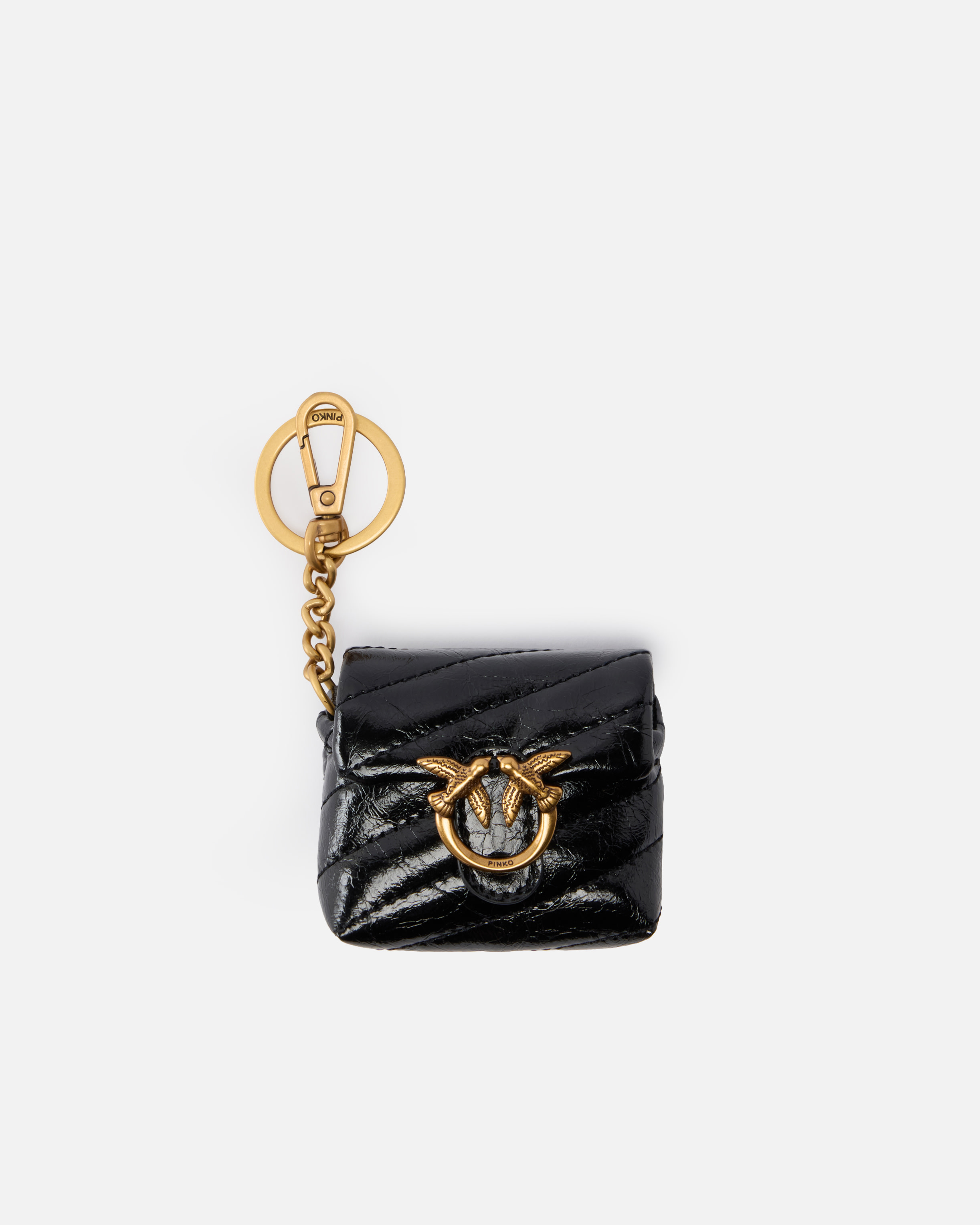 Étui pour airpods love bag puff en cuir brillant PINKO