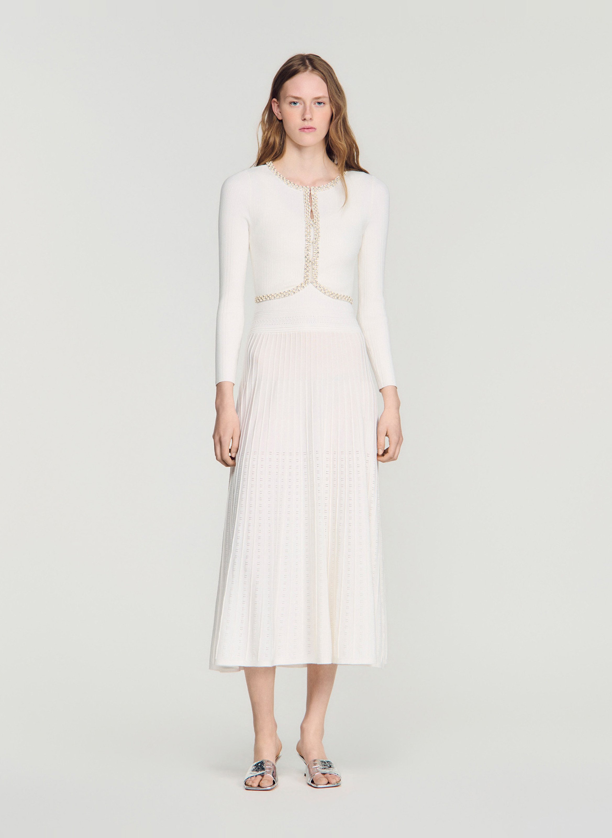 Cardigan court perlé SANDRO Wit