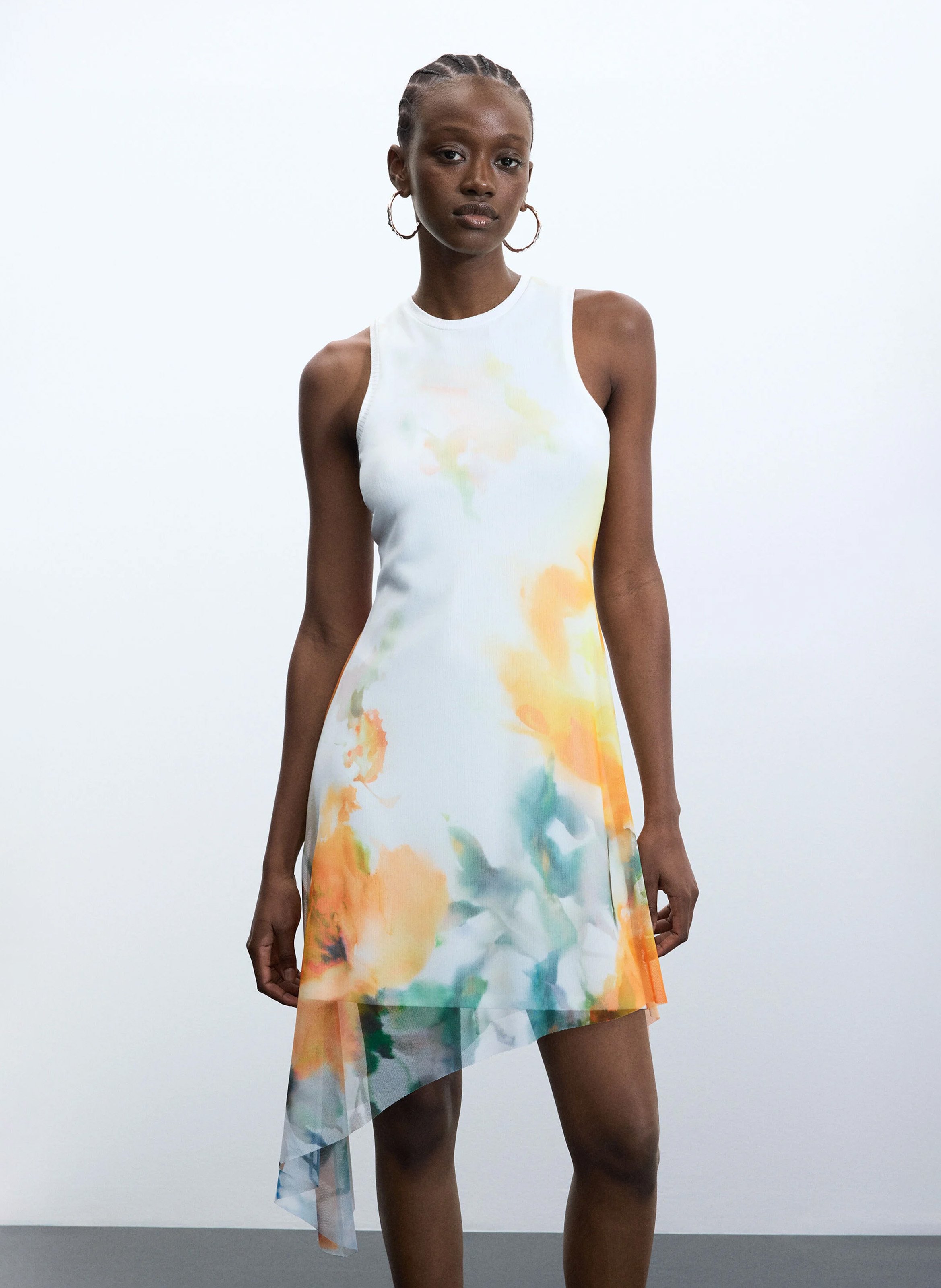 Robe courte col rond imprimée DESIGUAL Blanc