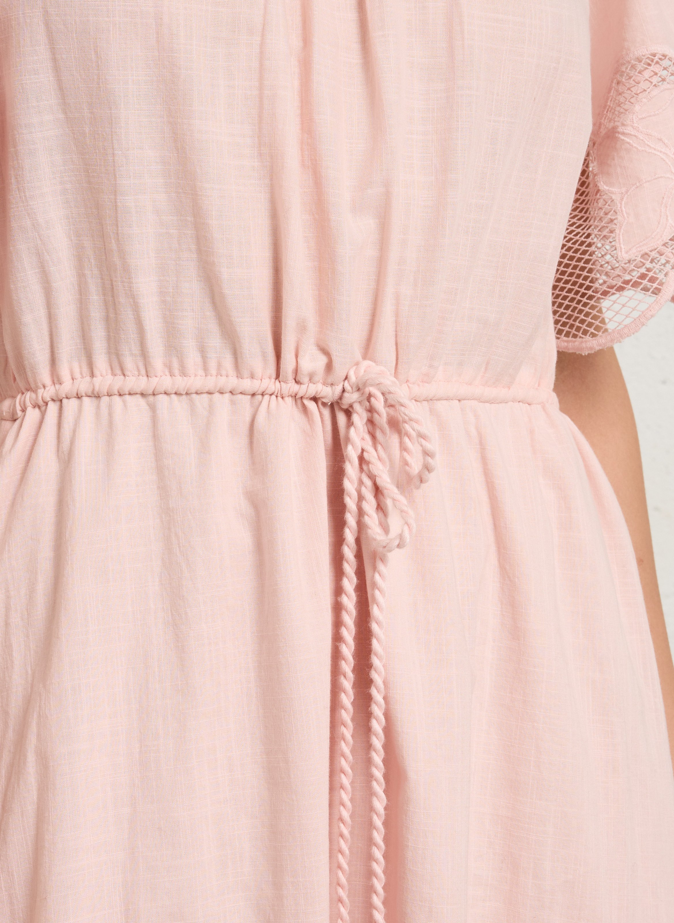 Robe longue col rond en coton BERENICE Rose